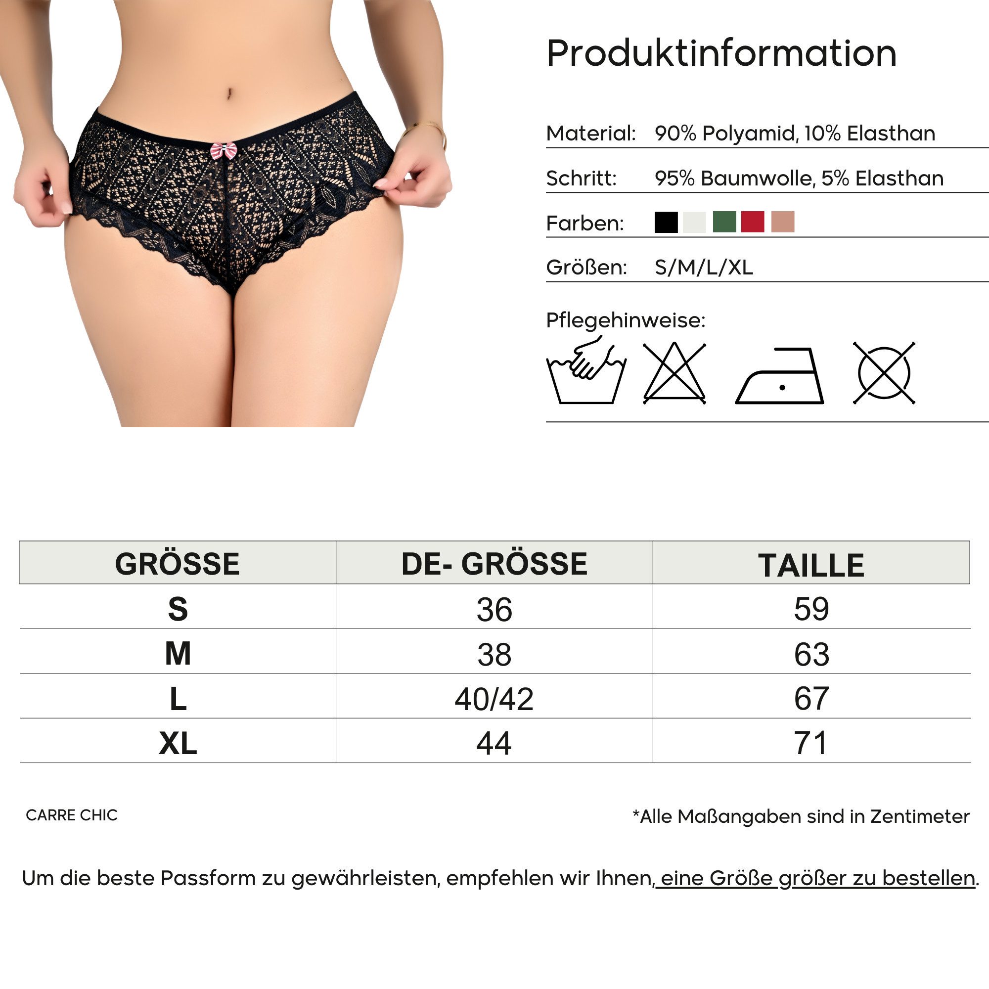 Elegant Love Taillenslip Damen Dessous Slip, sexy Unterwäsche in Spitzenoptik High Waist Panties, Höschen Lingerie, unterhosen – Bild 4 von 5