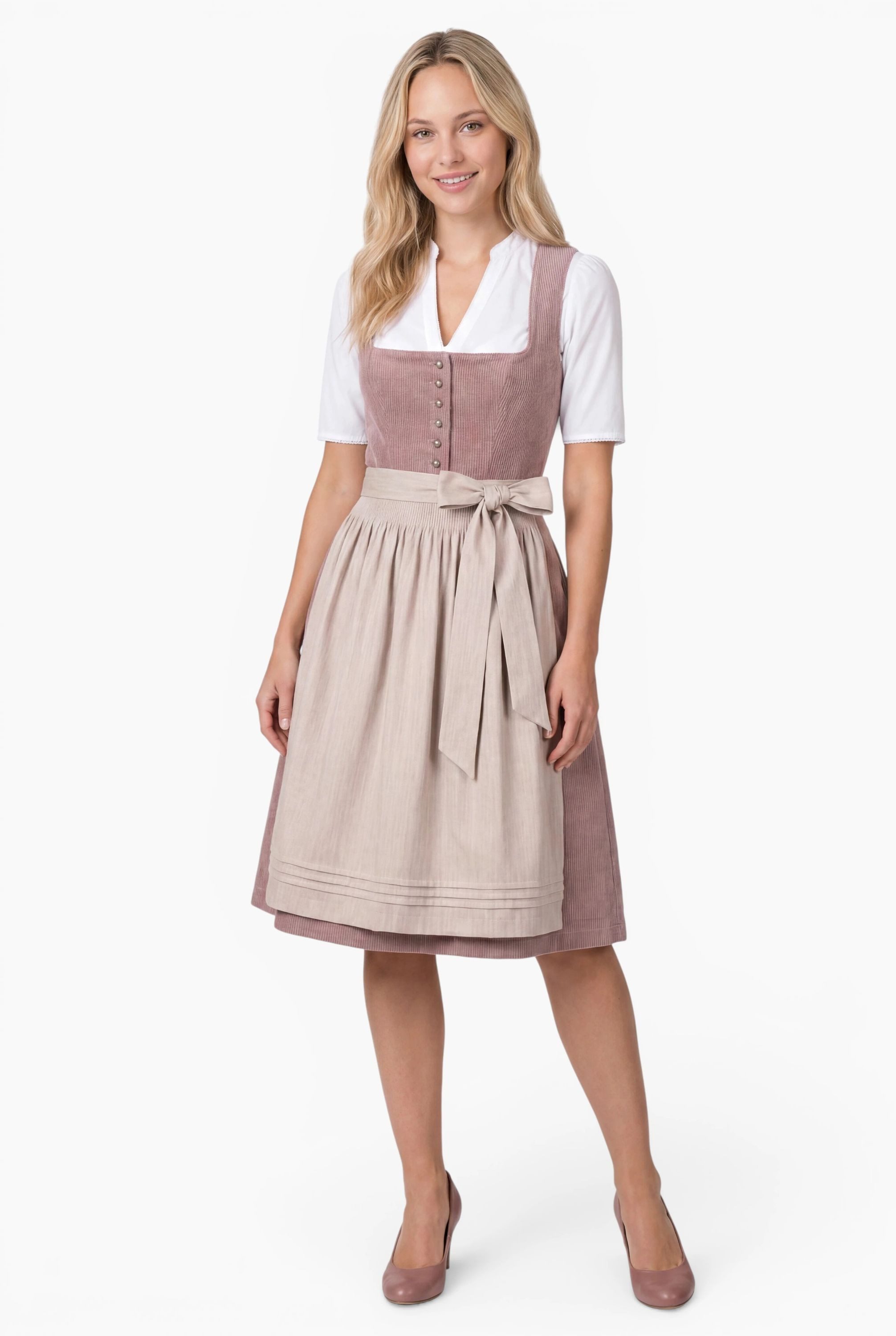 Nübler Trachtenkleid Mididirndl Kira in Rose - Rocklänge 60 cm