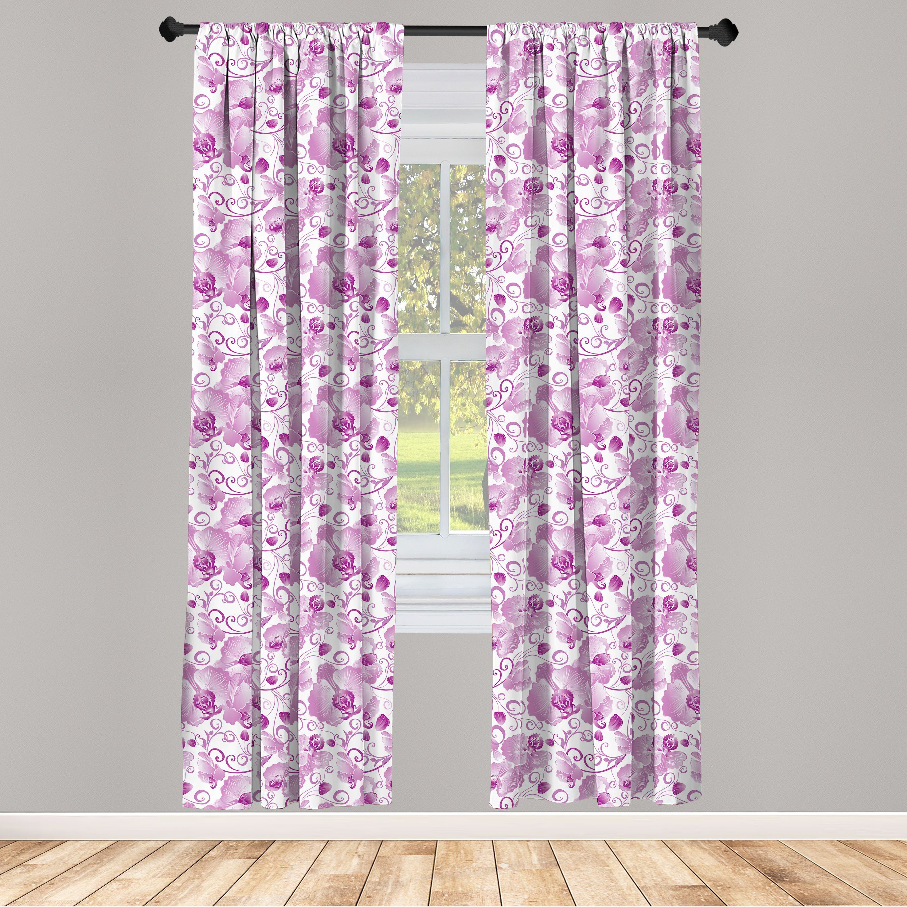 Gardine Vorhang für Wohnzimmer Schlafzimmer Dekor, Abakuhaus, Microfaser, Orchidee Aufwändige Blumen Curly Blatt