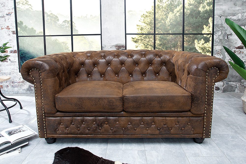 riess-ambiente Sofa CHESTERFIELD 150cm antik braun, Couch · mit Federkern · 2 Sitzer · Microfaser · Wohnzimmer – Bild 4 von 5