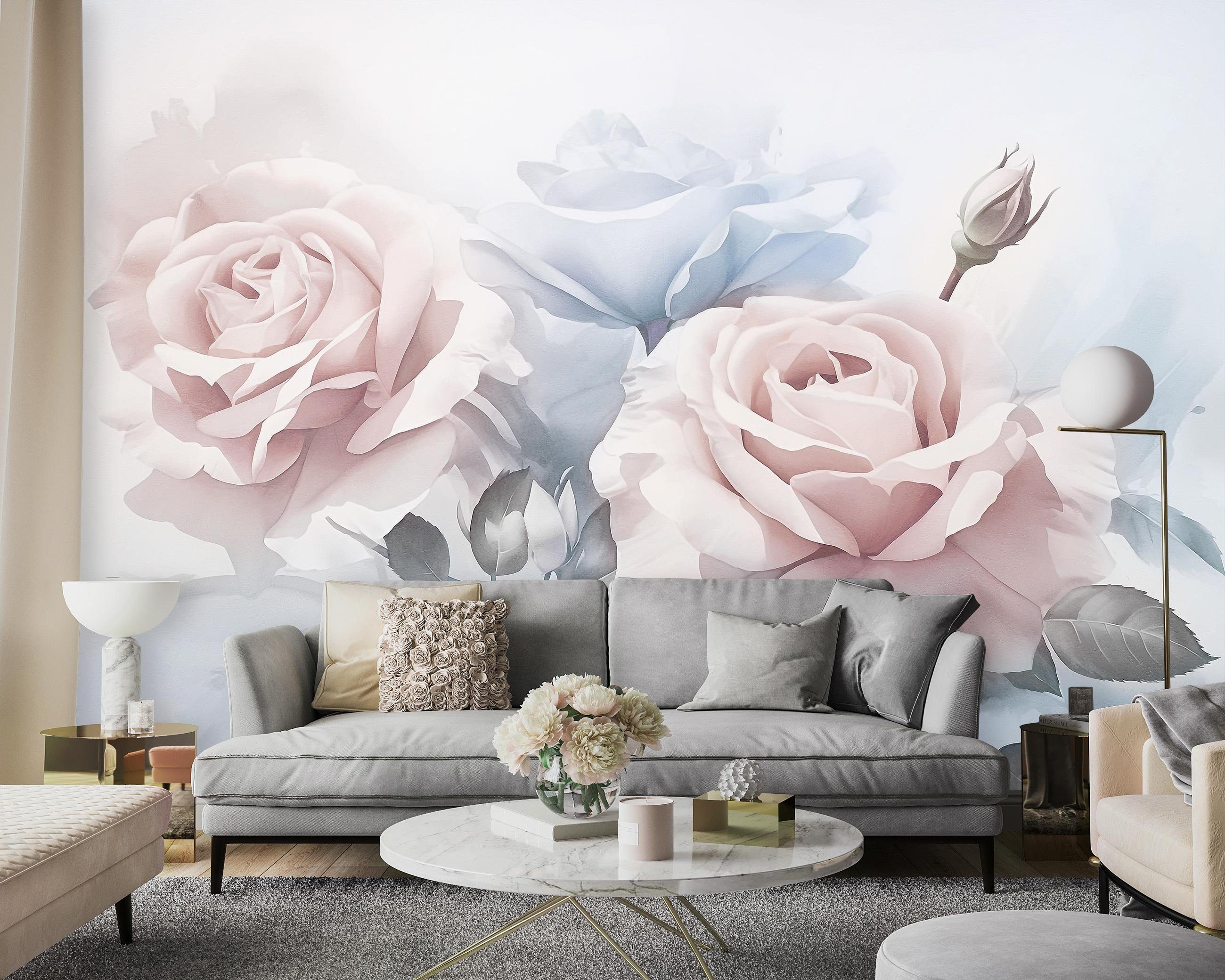 Vlies Wohnzimmer Fototapete Tapete Tapete Vinyl, Blumen Rose Vliestapete Gemalt, Wandtapete, Motivtapete Schlafzimmer Glatt Vlies Wallarena Struktur Pastell Kleister inklusive