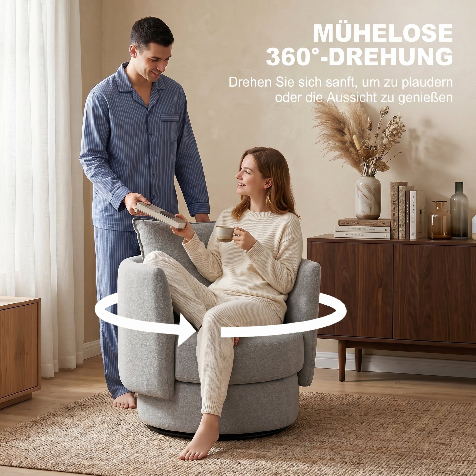 HOMCOM Sessel Loungesessel Relaxsessel mit Kissen (Set, 1-St., 1), 360° Drehung, Doppel-Federung, atmungsaktiv – Bild 4 von 5