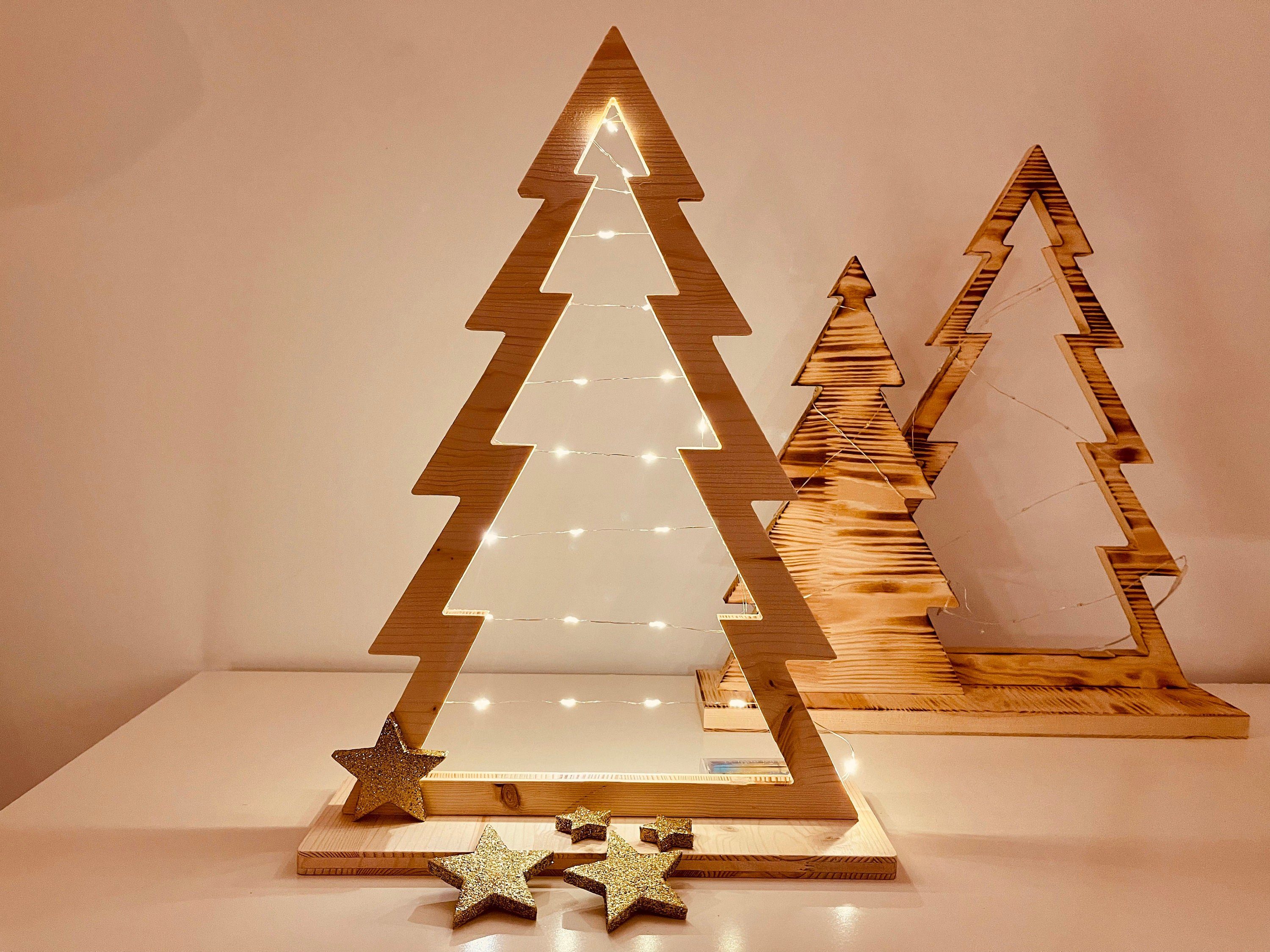 Kahyko Dekobaum, Weihnachtsbaum aus Holz mit LED Beleuchtung/Timer - Tannenbaum aus Holz