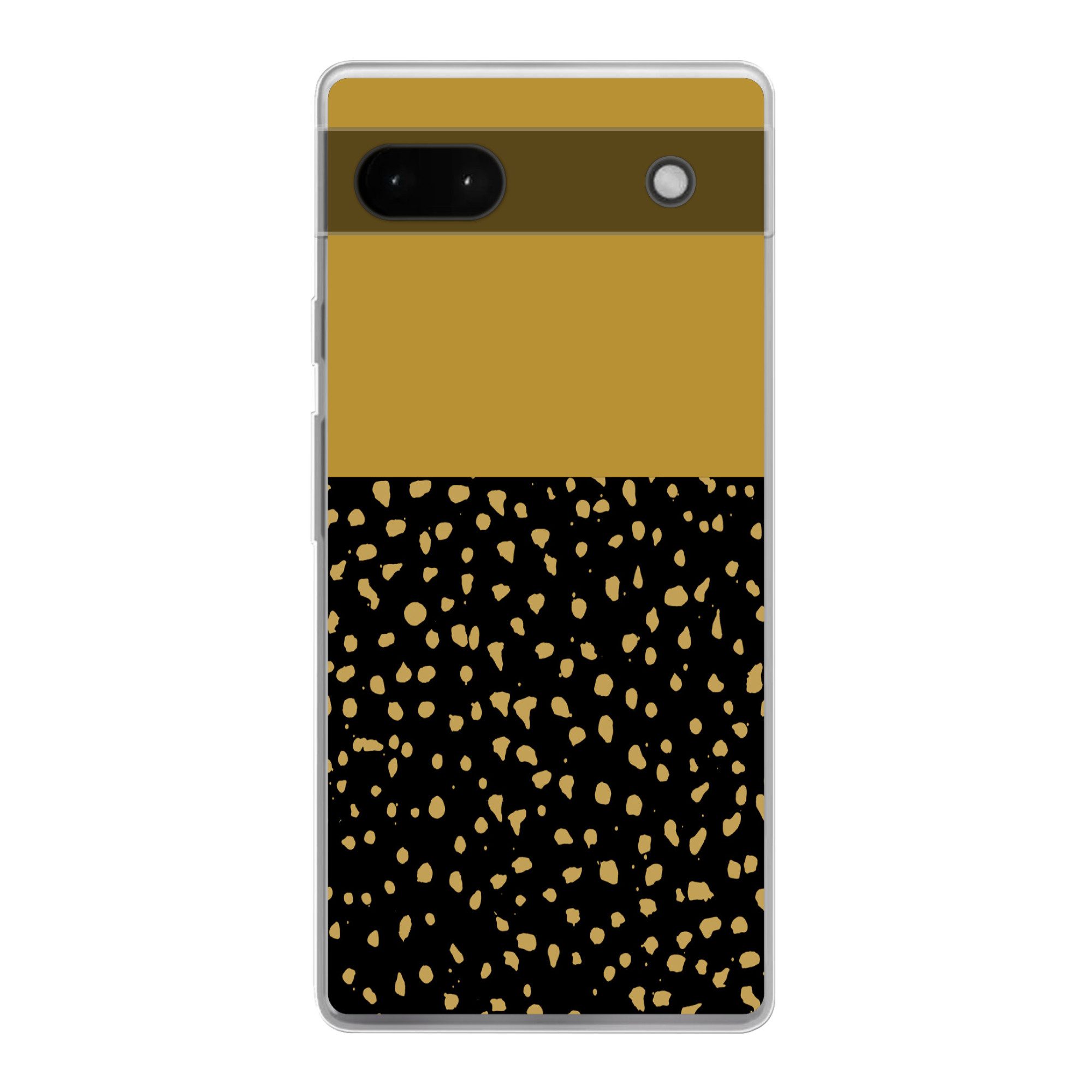 MuchoWow Handyhülle für Google Pixel 6a Polka dots - Ockergelb - Schwarz, Phone Case, Silikon, Schutzhülle Dünn