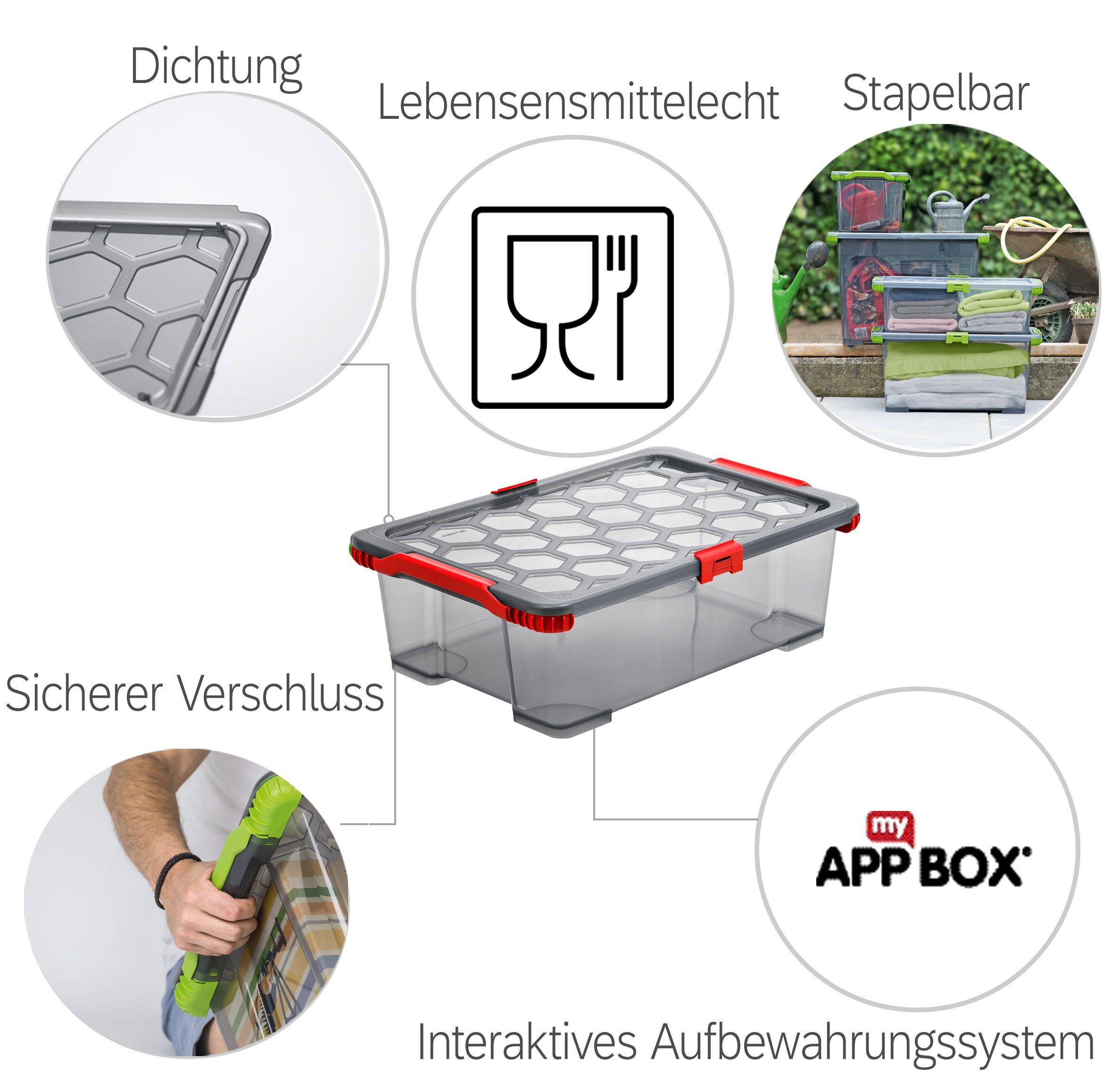 ROTHO Aufbewahrungsbox 3er-Set Evo Total Protection 30l stapelbare Box mit Deckel