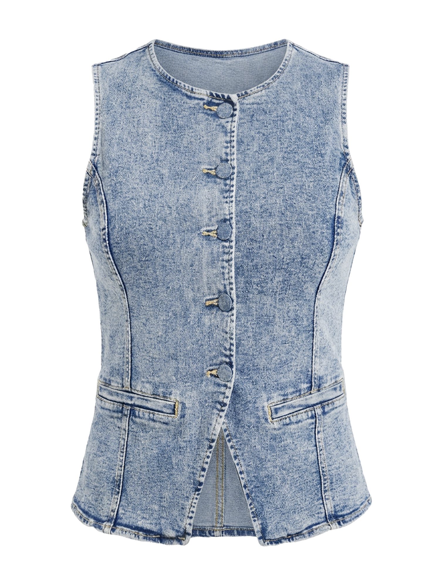 Imily Bela Jeansweste Damen Denim mit Rundhalsausschnitt und Knopfleiste Slim Fit (Packung, 1-tlg., 1per-Pack) in Unifarbe – Bild 5 von 5