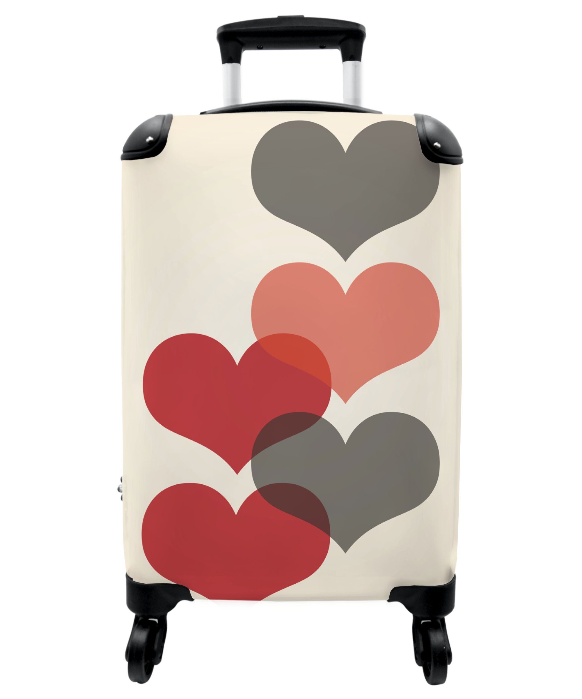 NoBoringSuitcases.com© Handgepäckkoffer 55x35x20cm Herzen - Rollen Cabin Trolley Kleine Rollen, - - 4 Rollkoffer mit Liebe, Reisekoffer Rot 4 Pastell - Handgepäck