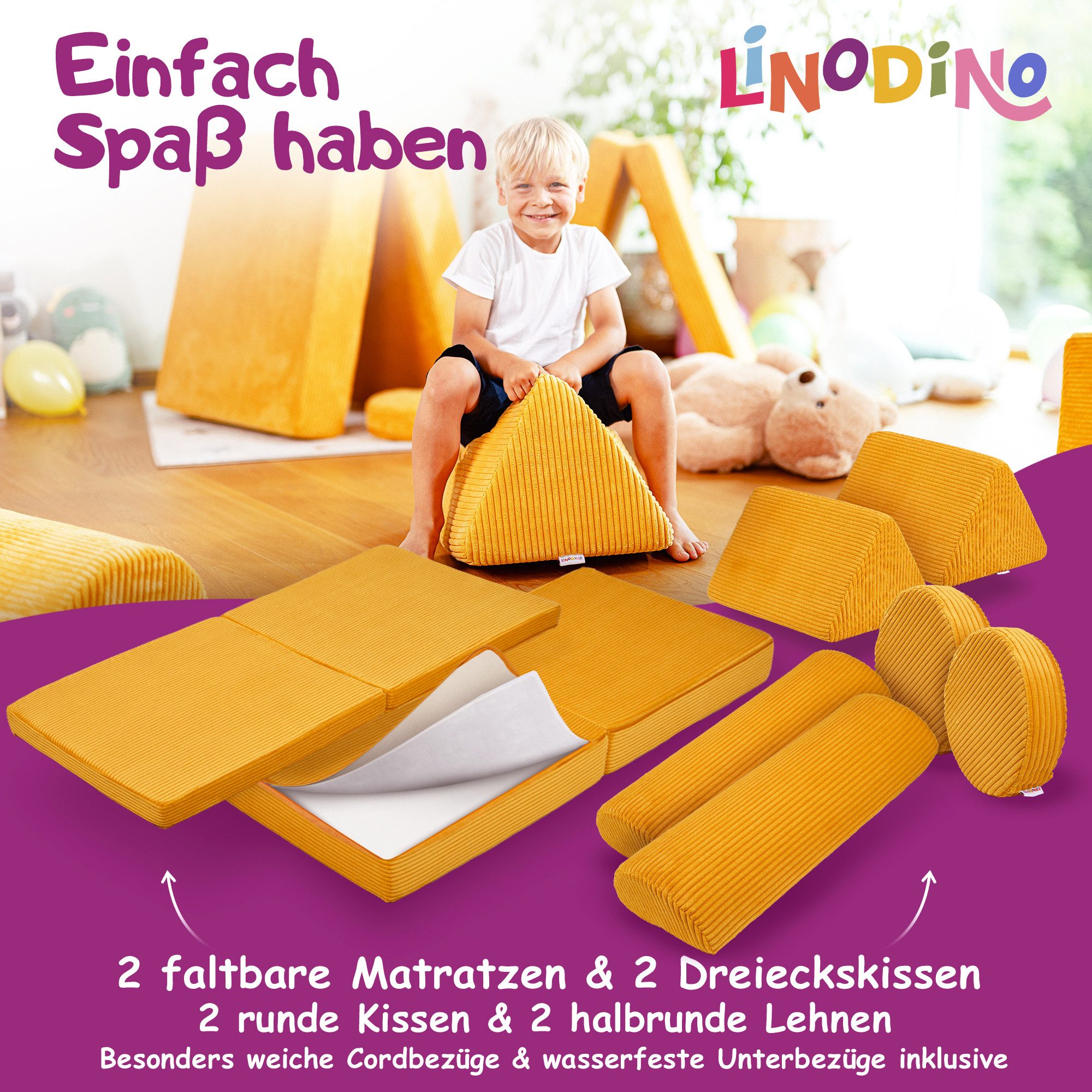 Linodino Kindersofa Spielsofa I Schaumstoff Stapelsteine für Kinder I Kindercouch, 3 Jahre Garantie – Bild 4 von 5