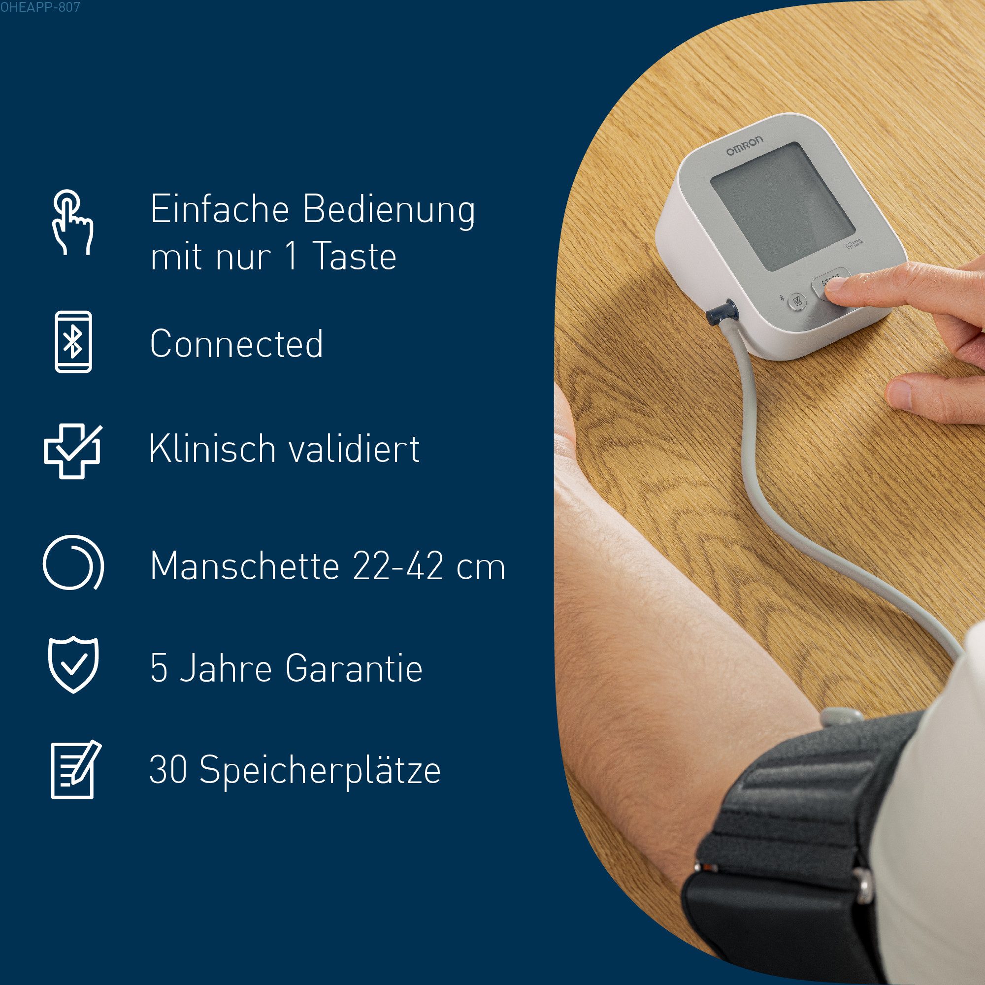 Omron Oberarm-Blutdruckmessgerät X2+ Connect, Universalmanschette (22-42 cm), mit kostenloser App, Erkennt unregelmäßige Herzschläge, präzise, einfache Anwendun – Bild 4 von 5