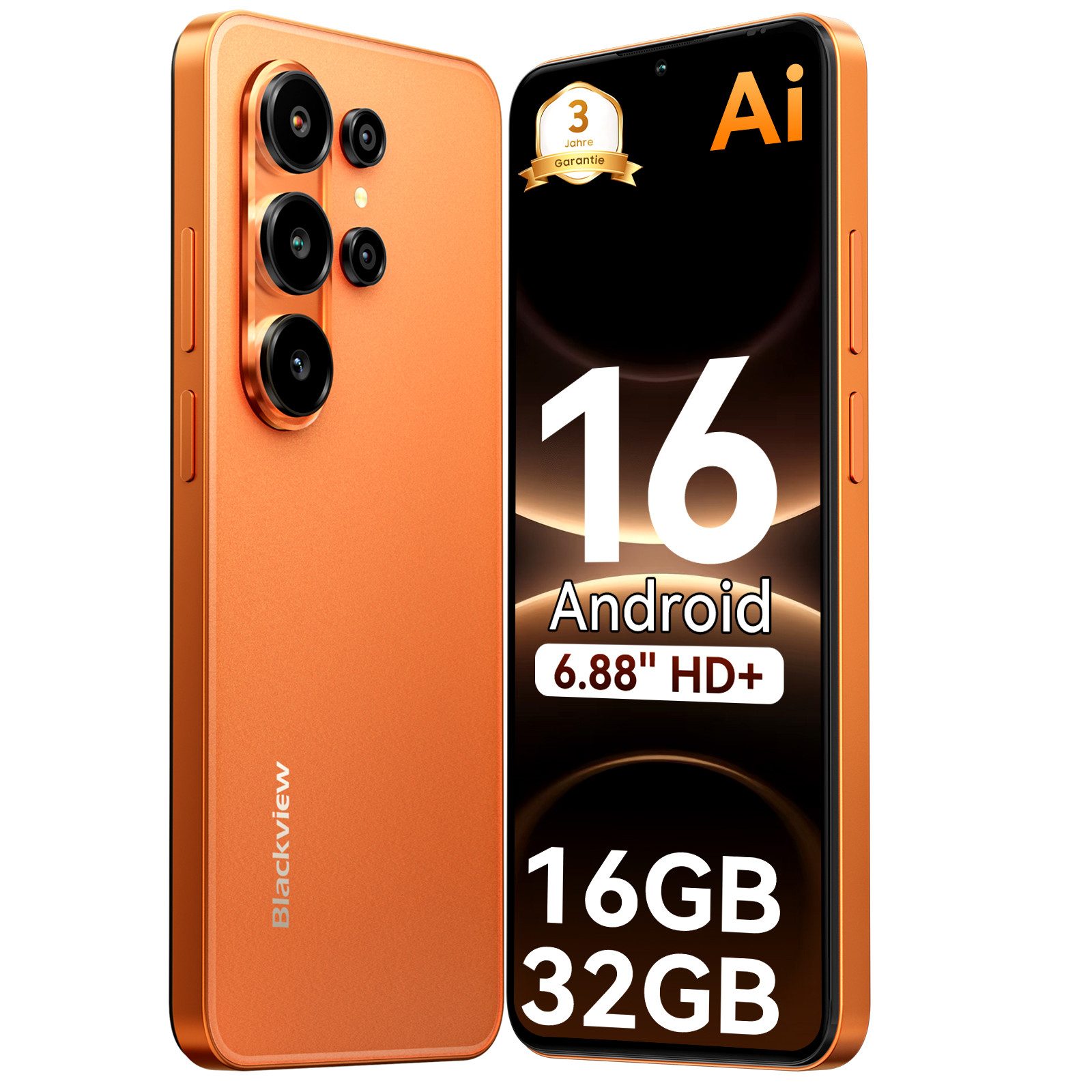 blackview Blackview Android 16 6,88'' 5000mAh 32MP 6GB+128GB Dual SIM Smartphone (6.88 Zoll, 32 GB Speicherplatz, 32 MP Kamera, Fingerabdruck, Dual SIM 4G, Android 16)