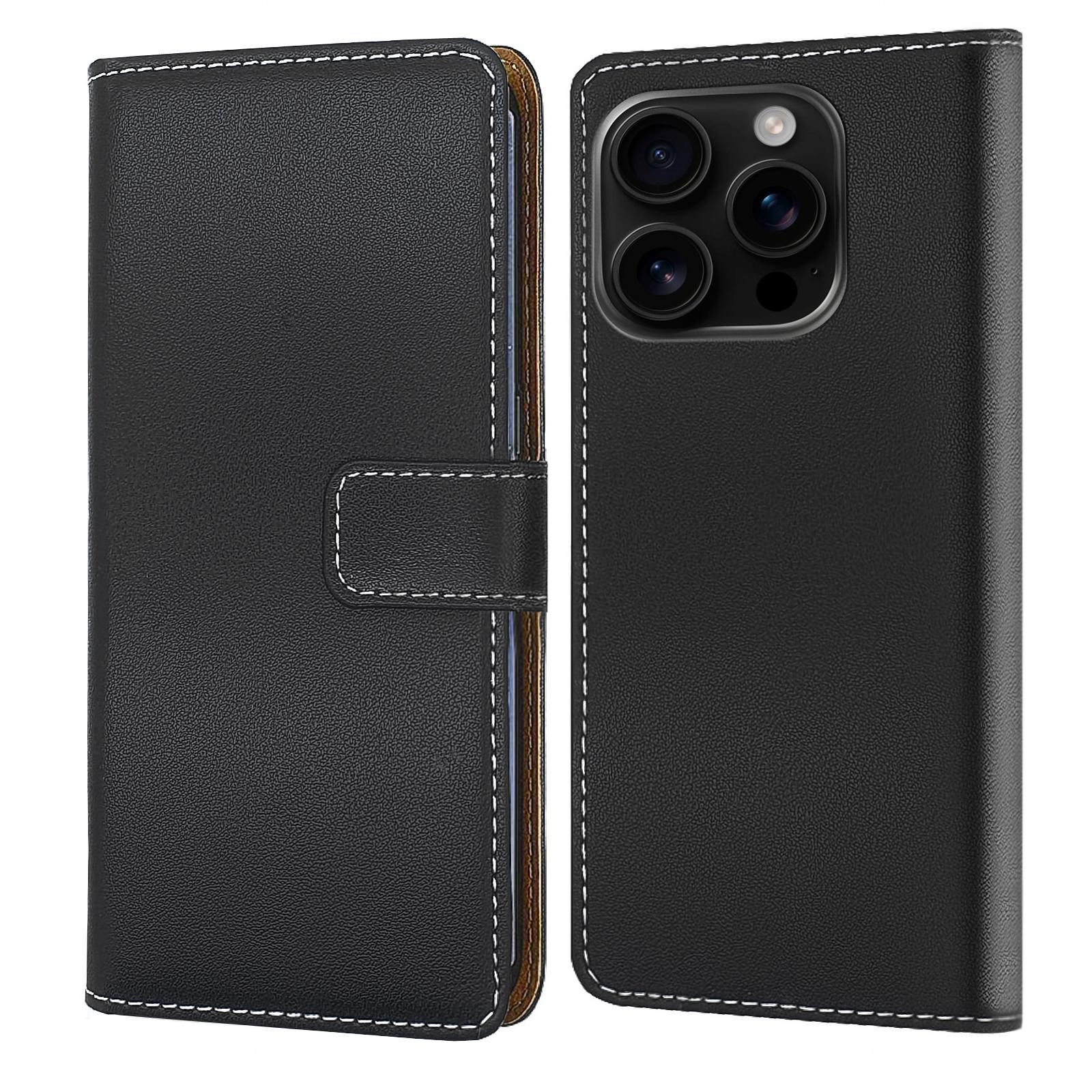 Numerva Handyhülle Bookstyle Etui Handytasche für Apple iPhone 16 Pro Max, Schutzhülle Klapphülle Flip Cover Schwarz