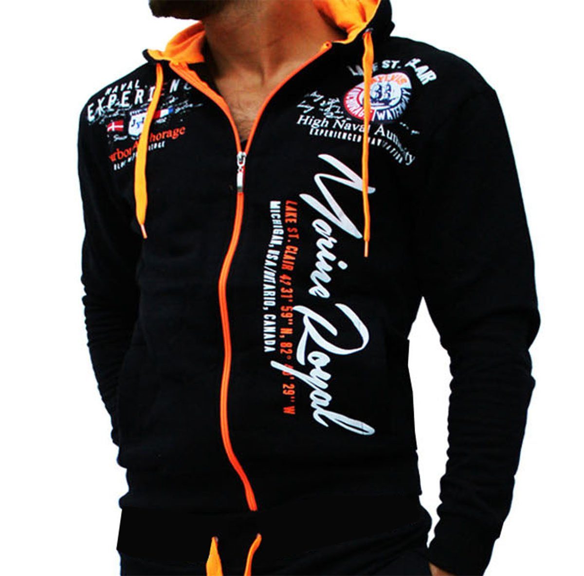 Jaylvis Collegejacke Herren Sweatjacke Sportjacke Joggingjacke mit lässiger Kapuze Marine Royal