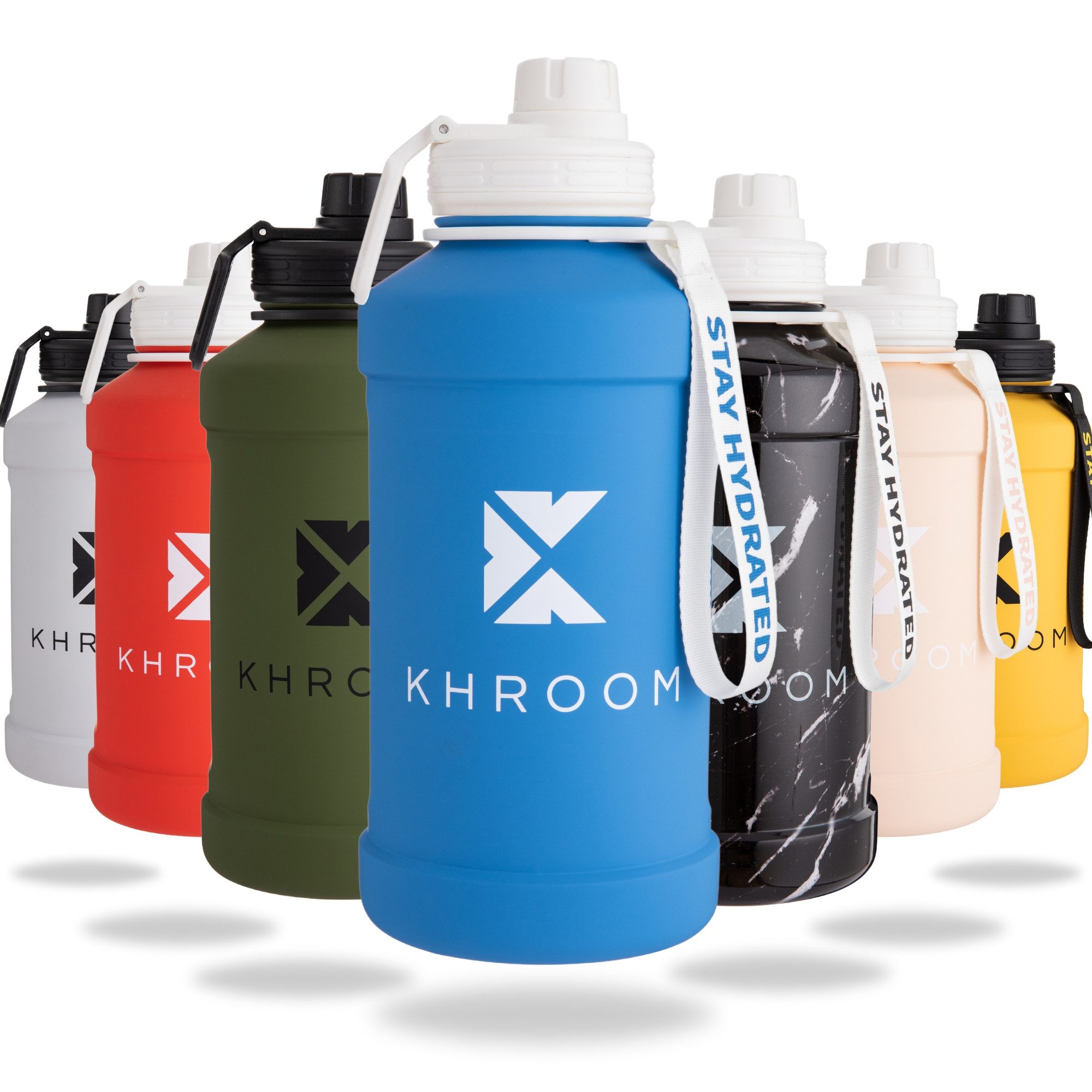 Khroom Trinkflasche Edelstahl 1,3L & 2,2L, Sport Gym Outdoor, 2 Liter XXL Wasserflasche, BPA-frei, auslaufsicher, bruchsicher, Kohlensäure geeignet