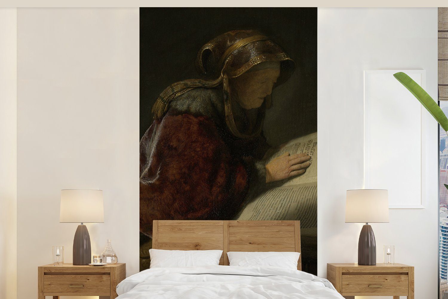MuchoWow Fototapete Alte Frau beim Lesen, wahrscheinlich die Prophetin Hanna - Gemälde von, Matt, bedruckt, (2 St), Vliestapete für Wohnzimmer Schlafzimmer Küche, Fototapete