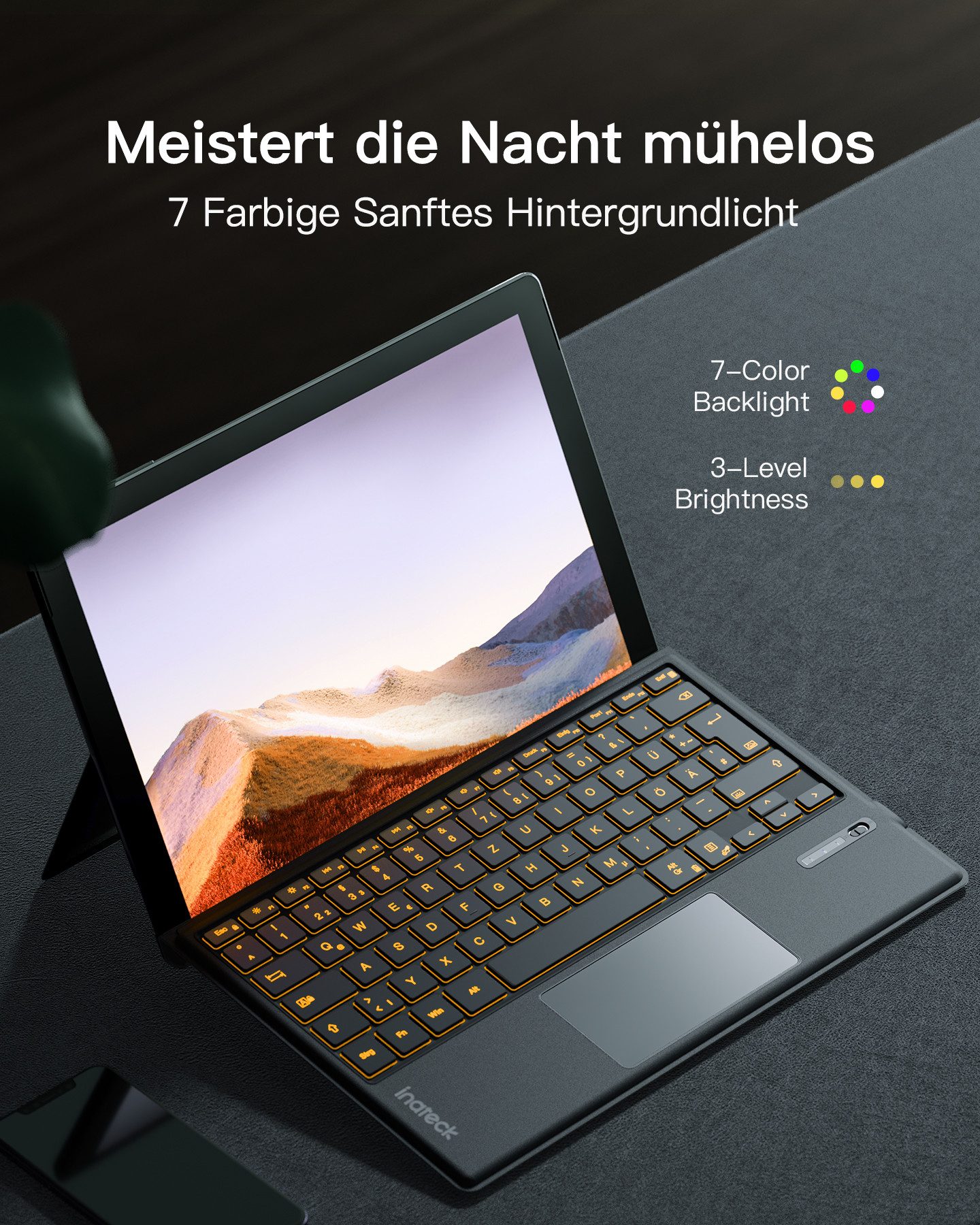 Inateck Surface Pro Tastatur, für Surface Pro 7/7+/6/5/4, mit Trackpad Tablet-Tastatur