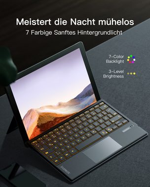 Inateck Surface Pro Tastatur, für Surface Pro 7/7+/6/5/4, mit Trackpad Tablet-Tastatur (Bluetooth 5.3, 7-Farbiger Hintergrund Beleuchtung, QWERTZ)