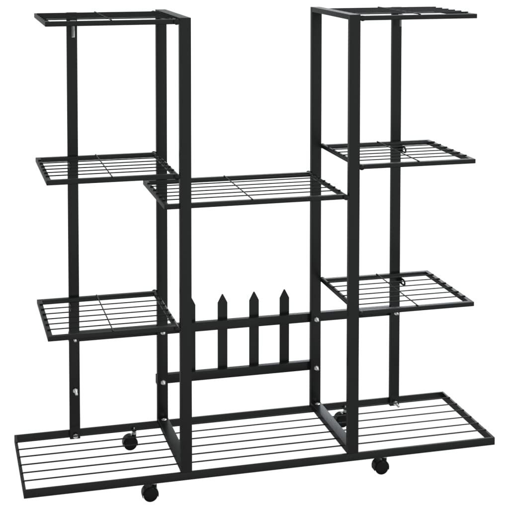 vidaXL Blumenständer, Pflanzständer mit Rollen 94,5x24,5x91,5 cm Schwarz Eisen