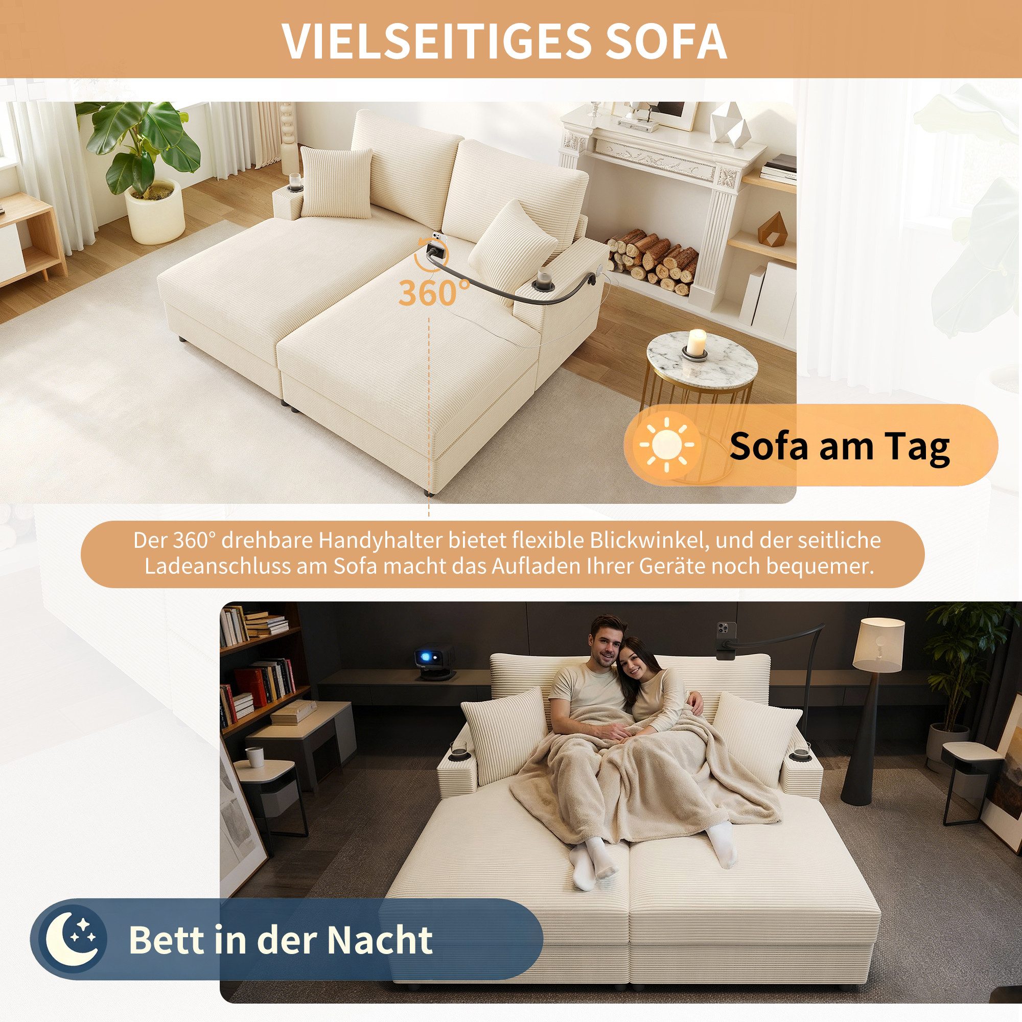 i@home Schlafsofa Doppelschlafsofa mit Schlaffunktion, Mit Handyhalterung, günstig online kaufen