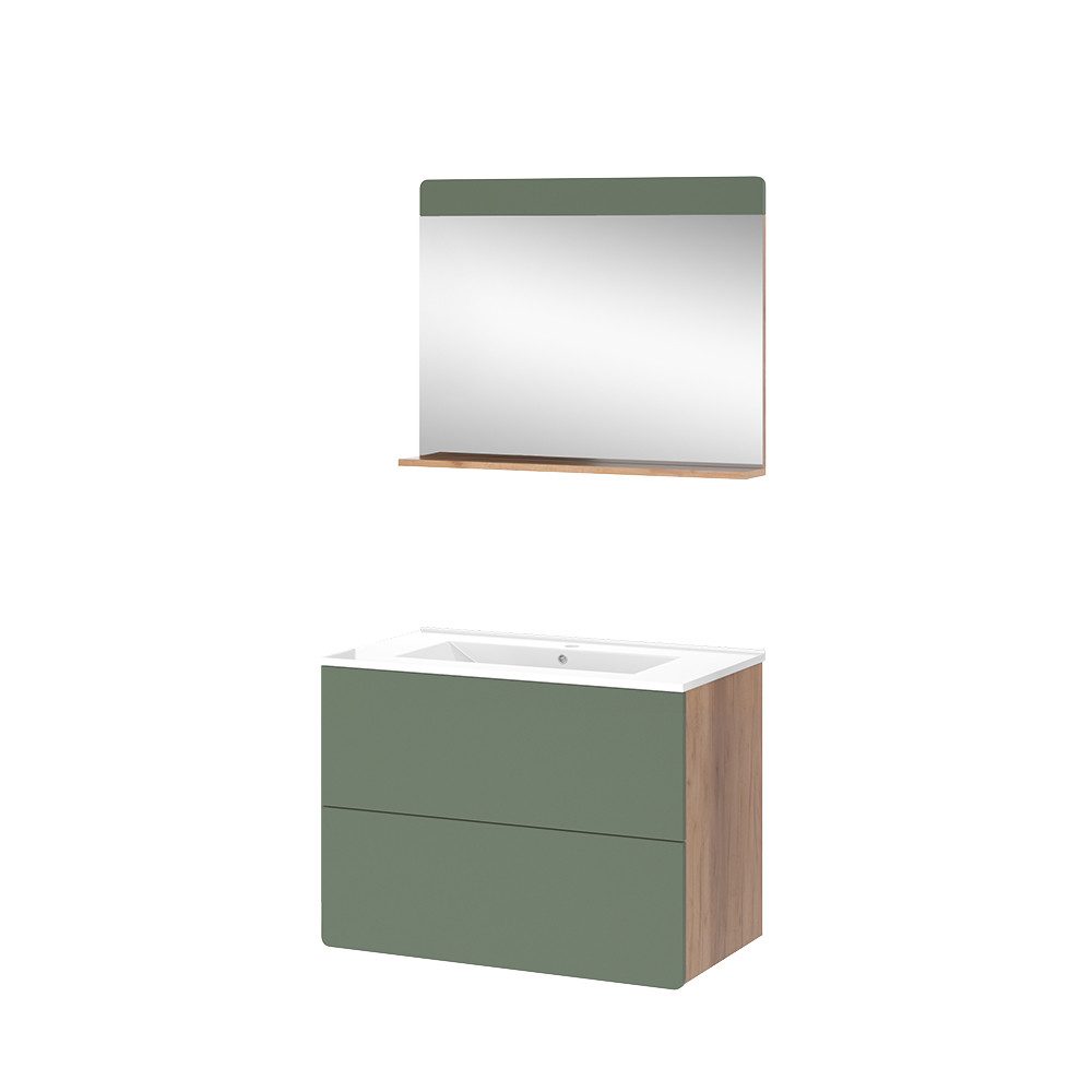 Vicco Badmöbel-Set Izan, Goldkraft Eiche/Grün/Grün, 3 günstig online kaufen