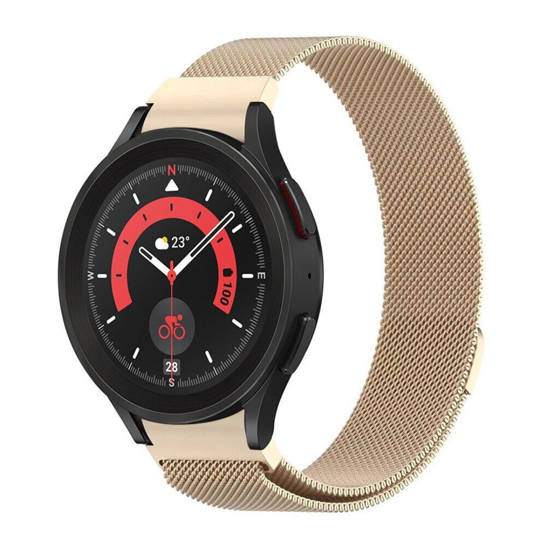 SmartUP Smartwatch-Armband Für Samsung Galaxy Watch 6 5 4 Pro Classic 40mm 44mm Edelstahl, Milanese Armband, zeitloses Design, stufenlos verstellbar Vintage Gold