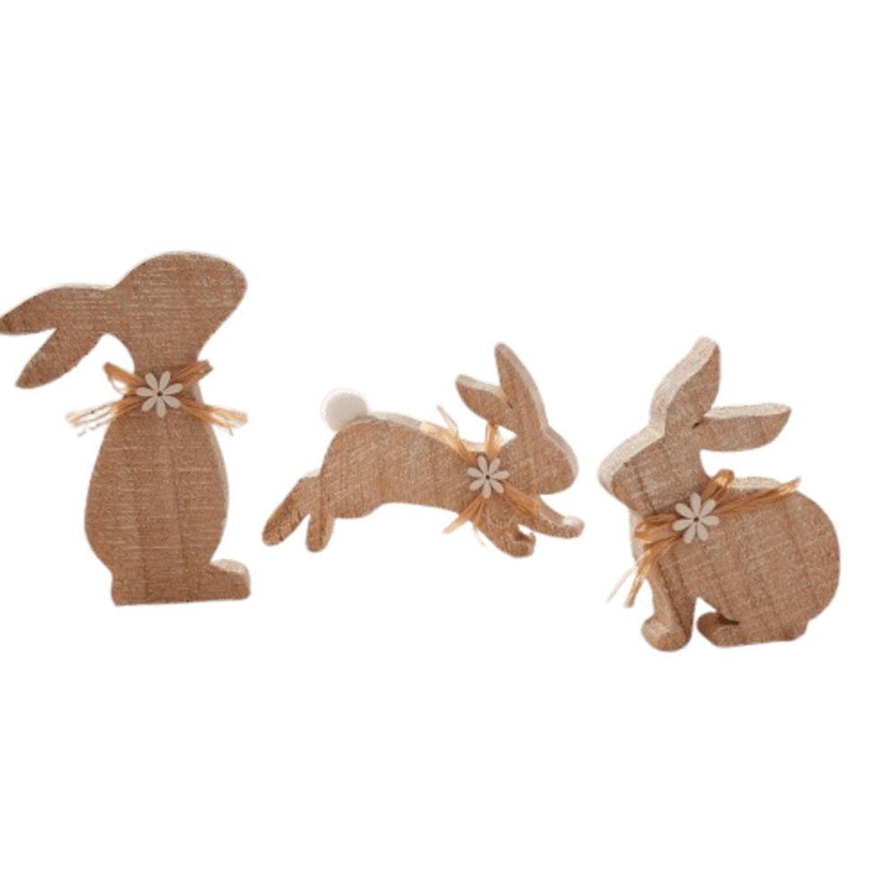 Home-trends24.de Osterhase Hase Holz Osterhase Ostern Deko Tisch Figur Skulptur Statue 3er Set (3 St)