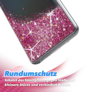 EAZY CASE Handyhülle Liquid Glittery Case für Samsung Galaxy A21s 6,5 Zoll, Glitzerhülle Shiny Slimcover stoßfest Durchsichtig Bumper Case Pink