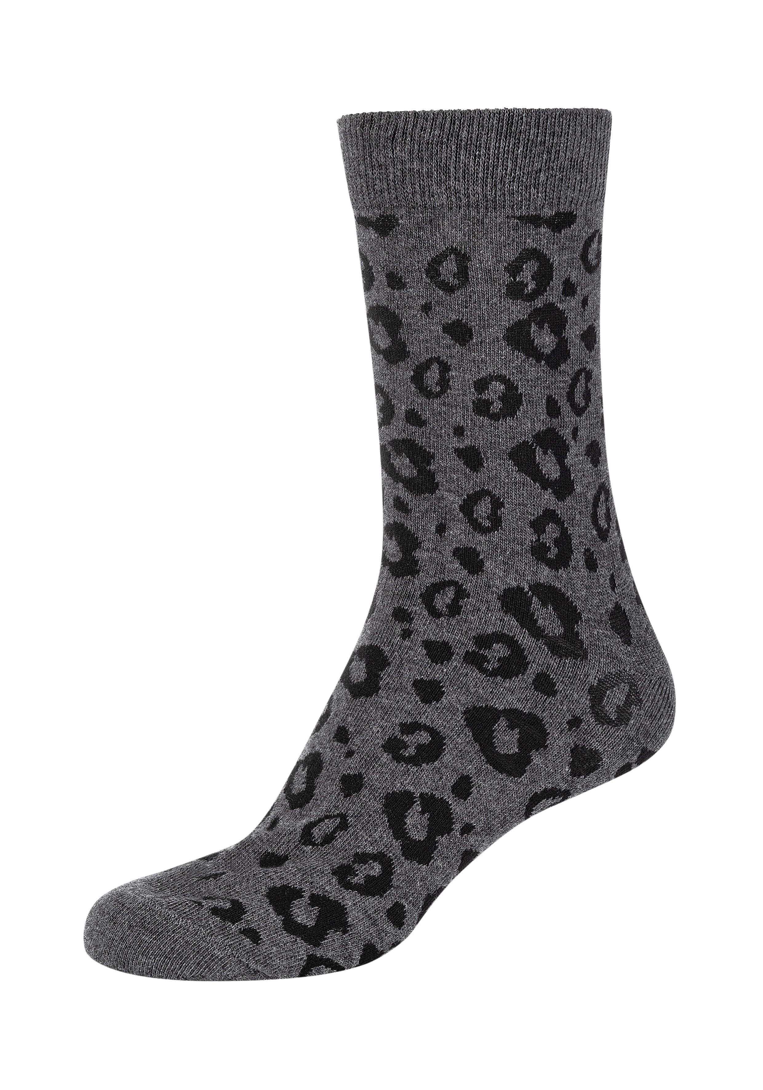 Camano Socken ca-soft (4-Paar) Leopard Socks, Piqué-Bund, verstärkte Ferse und Spitze