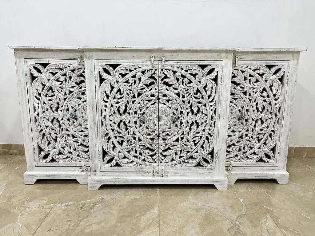 Weiß cm Handarbeit 180 Galerie Unterschrank Sideboard Weiß Mira Whitewash Oriental