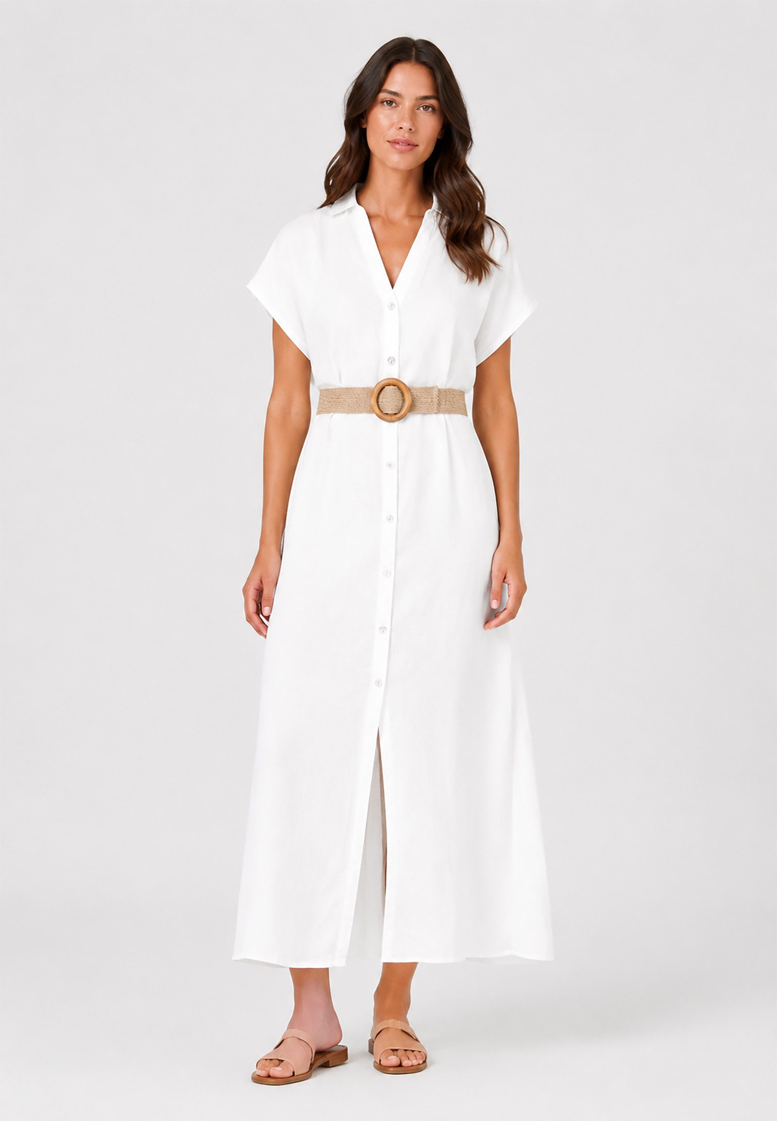 Eight2Nine Shirtkleid Elegante Sommermode Inklusive Gürtel Knopfleiste Kurzarm (lang, 1-tlg) D62794AG30484_Long Dresses