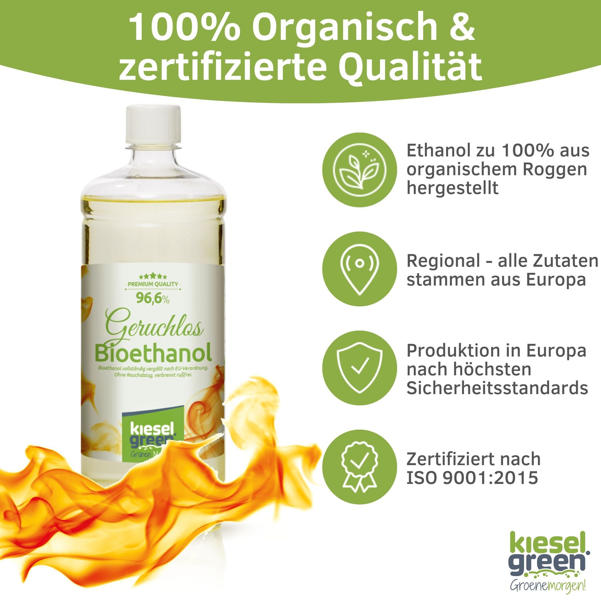 Ethanol-Kamin Flasche x KieselGreen KieselGreen für mit 1 6 Bioethanol Duft Geruchslos Liter Bioethanol