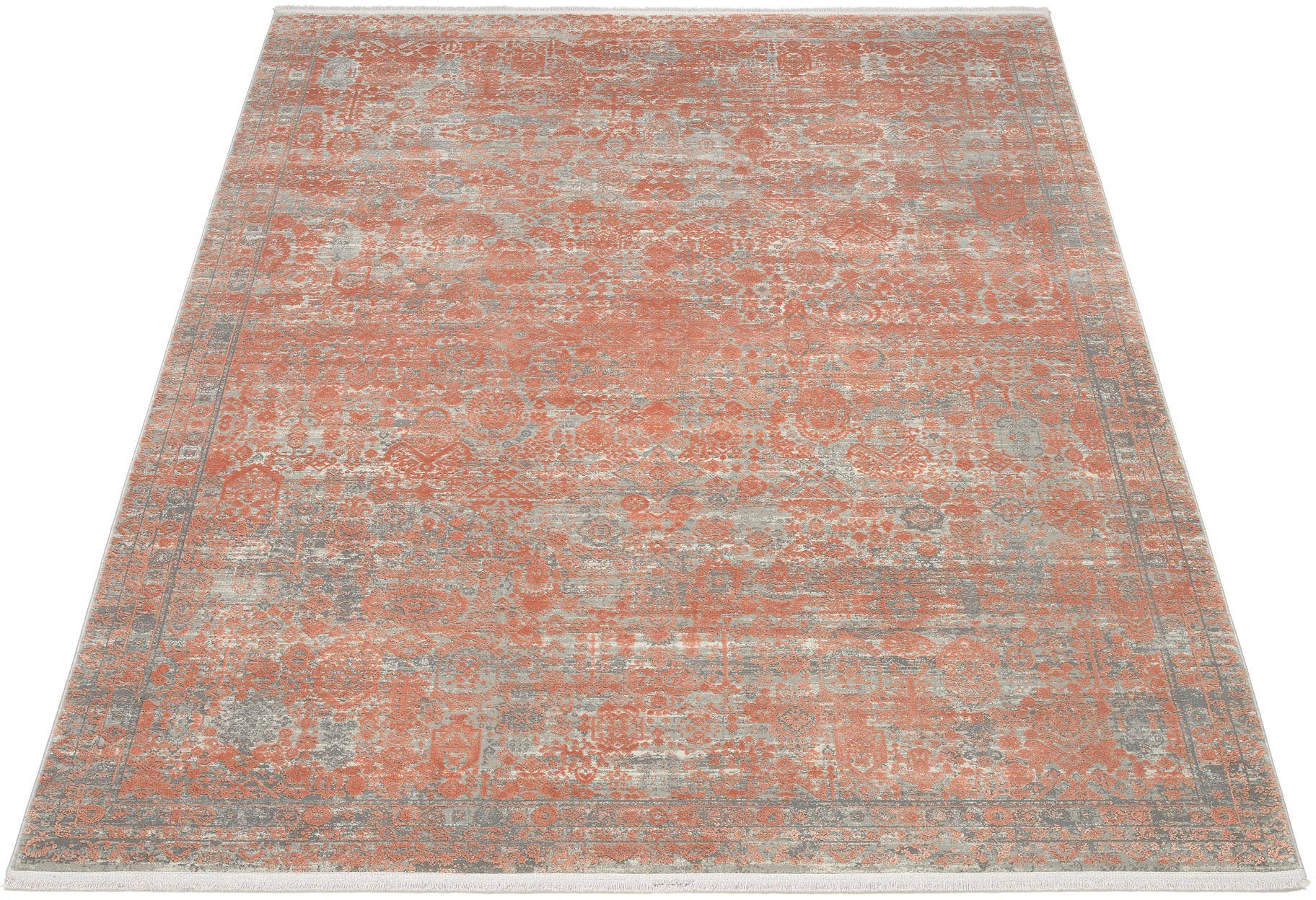 OCI DIE TEPPICHMARKE Teppich COLOUR TADI, rechteckig, Höhe: 8 mm, Glanz Viskose, mit Fransen, Hoch Tief Struktur, Vintage, Wohnzimmer