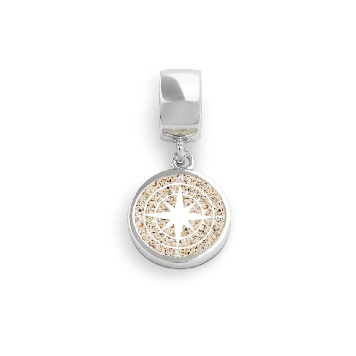 DUR Bead Charm F161 – Bead-Anhänger „Kompass“ mit Strandsand, 925er Silber, Ø 10 mm, mit Öse