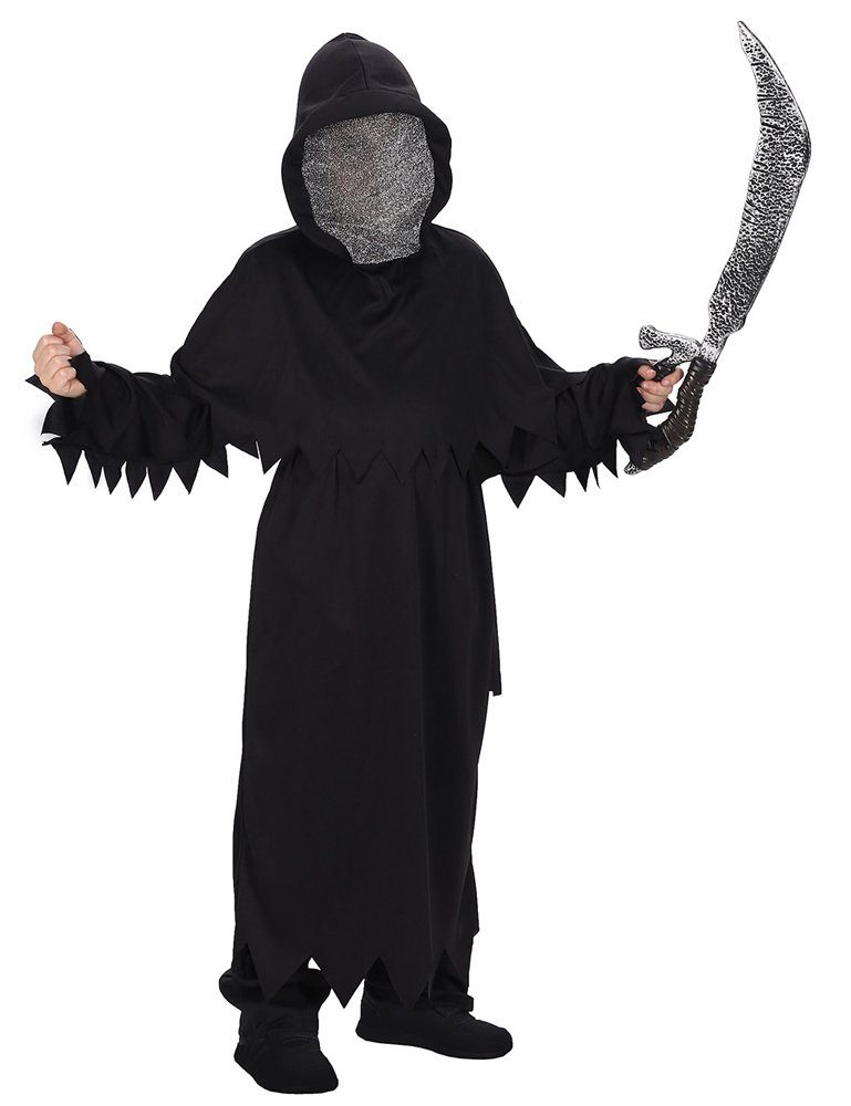 CHAKS Kostüm Halloween Sensenmann Geist 'Black Ghost' für Kinder, Mit Maske