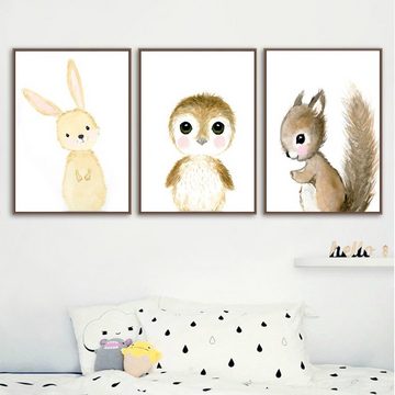 Pippolipo Poster, (6er Set), Bilder Kinderzimmer Deko Babyzimmer Wohnzimmer A4 Kinderposter Kinderbilder Tiere Tiermotive Waldtiere für Kinder Junge Mädchen, Modell A4P5