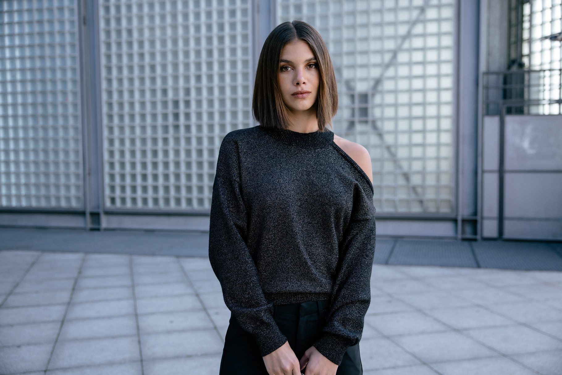 Freeman T. Porter Strickpullover Predige Lurex - Pullover mit freier Schulter