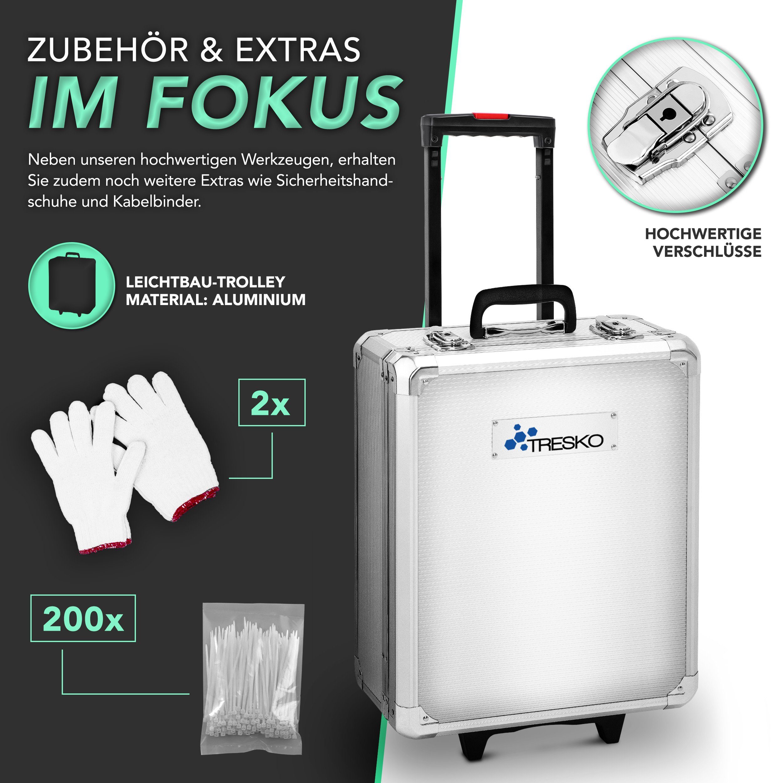 TRESKO Werkzeugset TRESKO® 1400 tlg Werkzeugkoffer Silber Werkzeugkasten Werkzeugbox, Werkzeug-Trolley