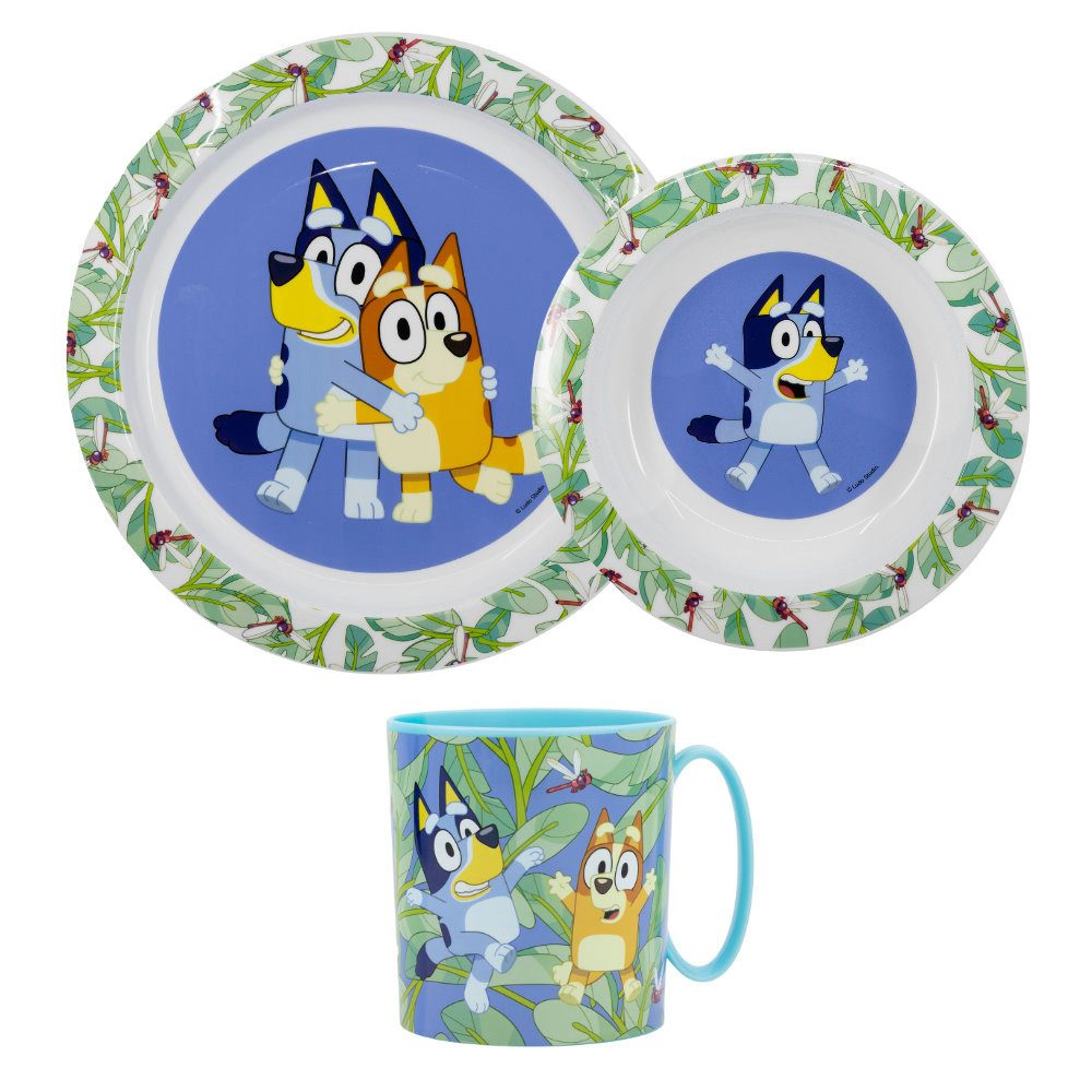 Bluey Kindergeschirr-Set Bluey Bingo Kinder Geschirr-Set 3 tlg Кухлі Teller Schüssel, 1 Personen, Synthetik