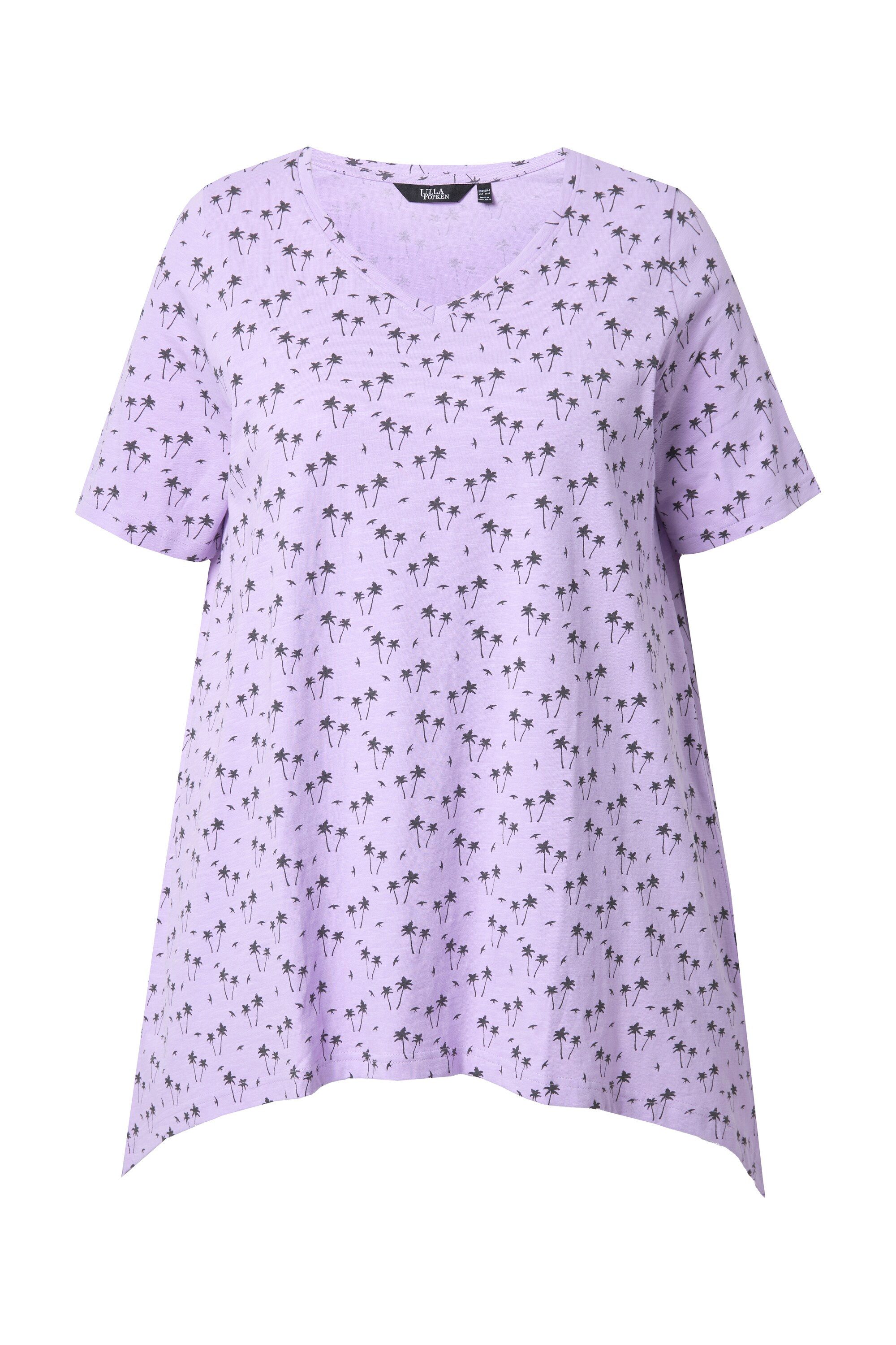 Ulla Popken T-Shirt T-Shirt Palmen A-Linie V-Ausschnitt Halbarm günstig online kaufen