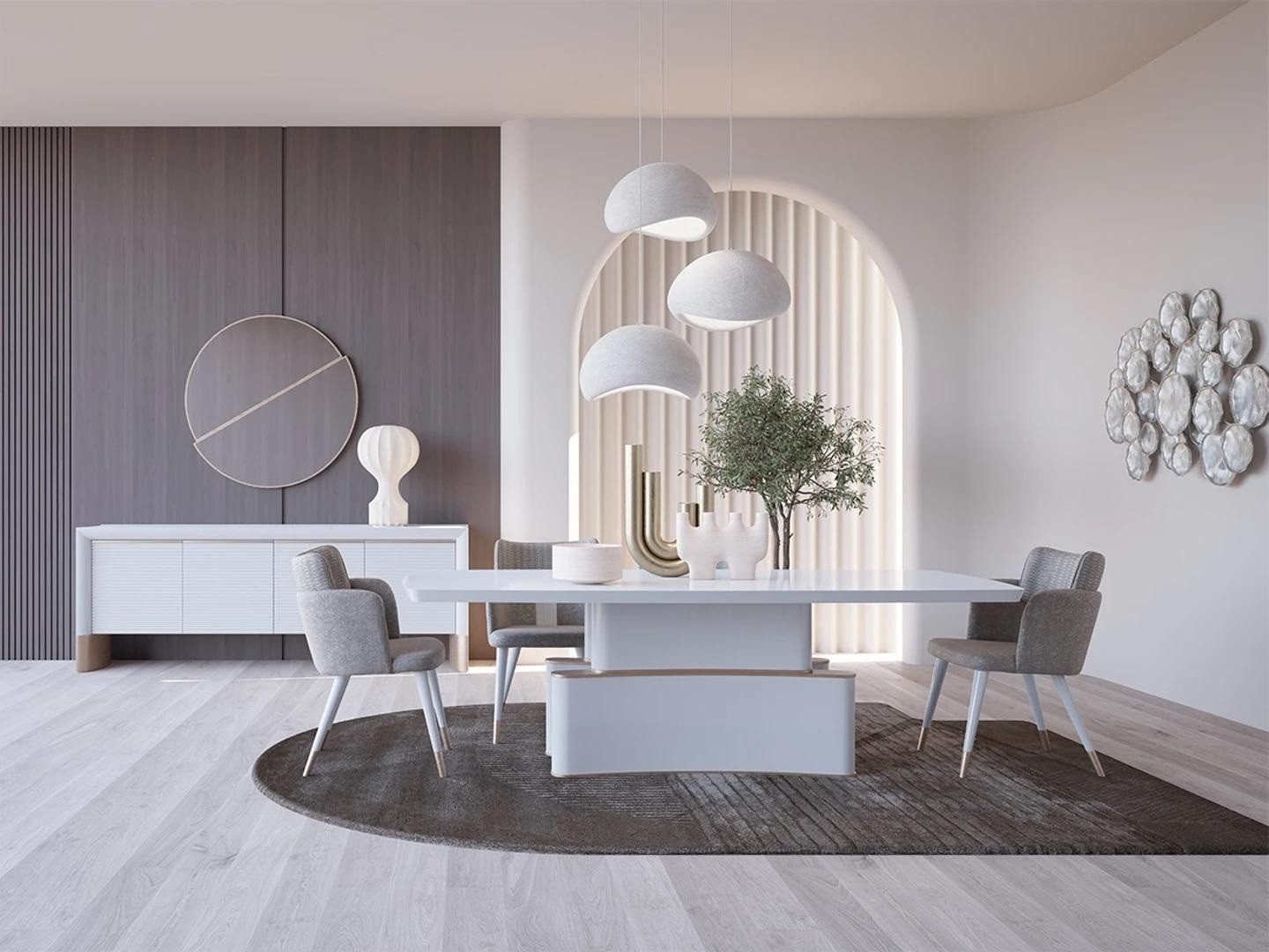 Xlmoebel Esszimmer-Set Luxus Esstisch mit elegantem Sideboard in modernem Design, (6-St., Esszimmer Set 6tlg (Esstisch + 4x Stühle + Sideboard), Hergestellt in Europa