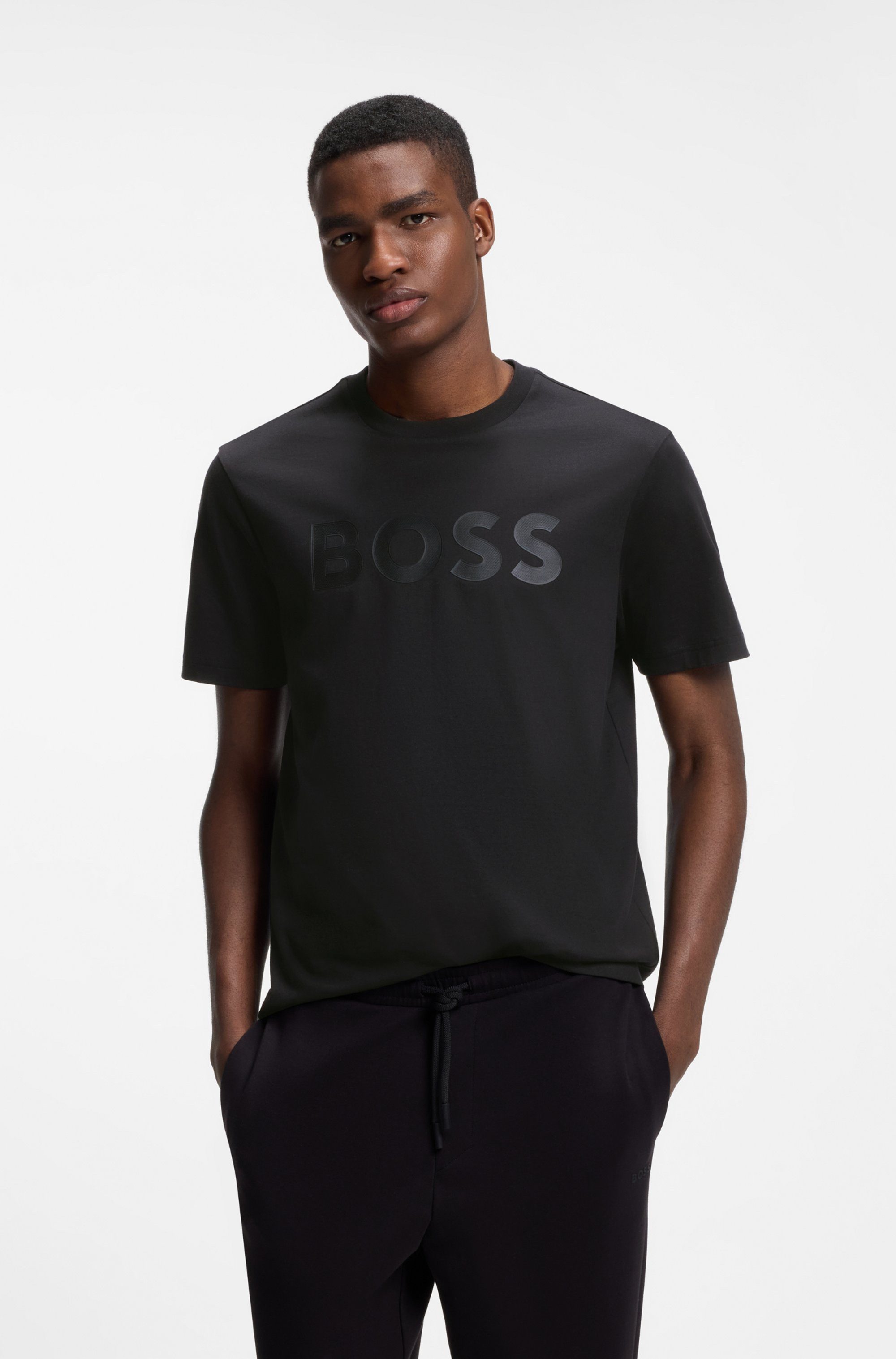 BOSS GREEN T-Shirt TS Structure Logo 100% Cotton, Regular Fit, Rundhalsausschnitt