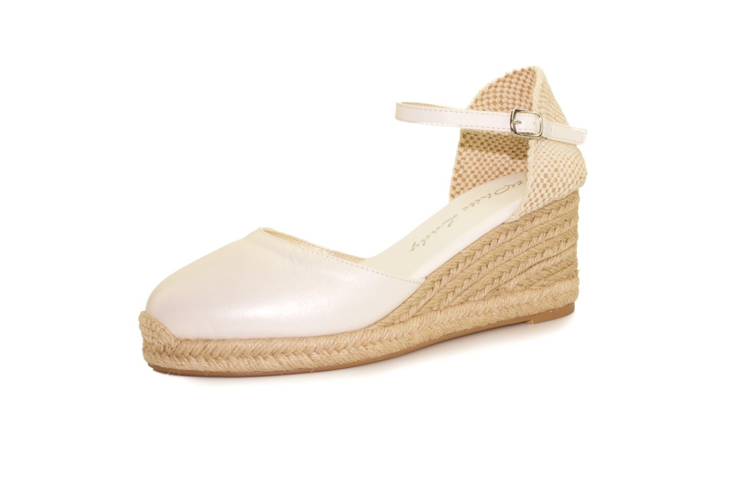 940 offwhite Leder - Brautschuh Keilsandalette