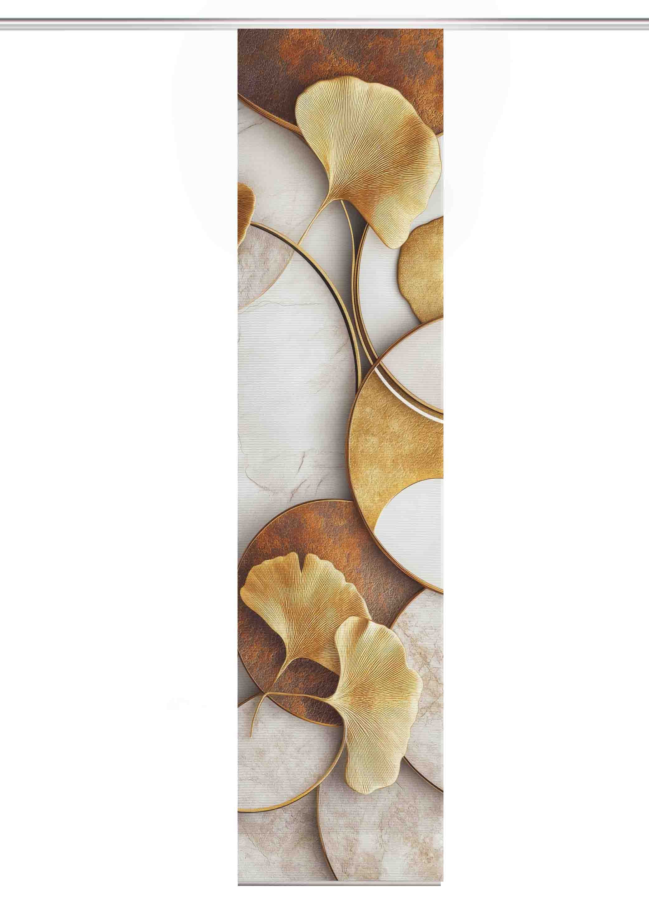 HOME WOHNIDEEN Schiebegardine HIG Schiebegardine STORM, recycelt, Ginkgomotiv auf Bambusoptik 245x60 (1 St), Paneelwagen, halbtransparent, 91% Polyester (recycelt), 9% Polyester