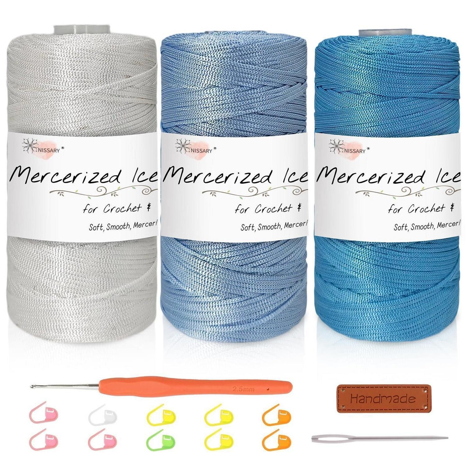 LuxusKollektion Makramee Häkelgarn Set 1.5mm 2x100g Blau Häkelwolle