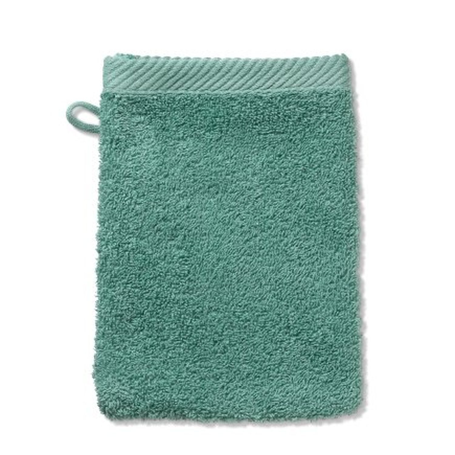 kela Waschhandschuh Waschhandschuh Ladessa 15x21 cm jadegrün, flauschig weich und strapazierfähig mit Bordüre und Kordel