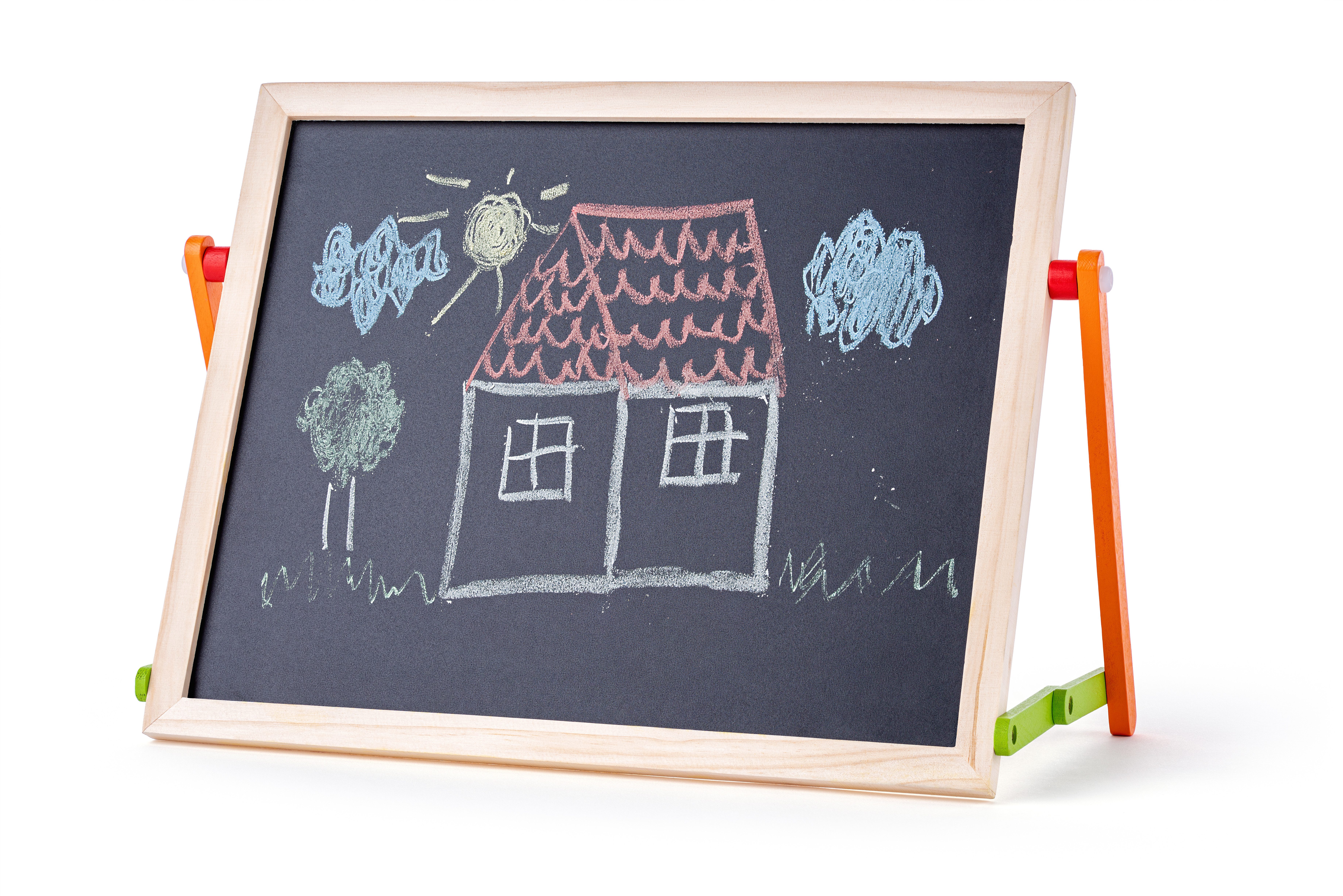 Woodyland Lernspielzeug 90107 Tischtafel mit Blackboard Kreide + magnetischem Whiteboard (57-St), Whiteboard Tafel und Kreidetafel. Beidseitig nutzbar.