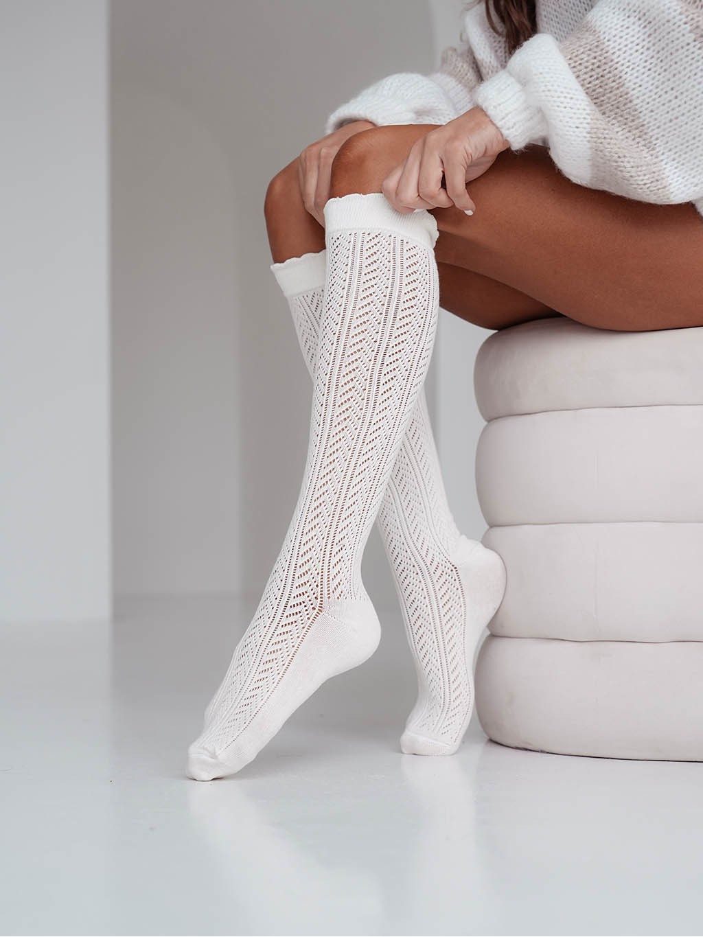 Kniestrümpfe elegante Knie-Strümpfe 37/41 mit Fischgräten-Lochmuster