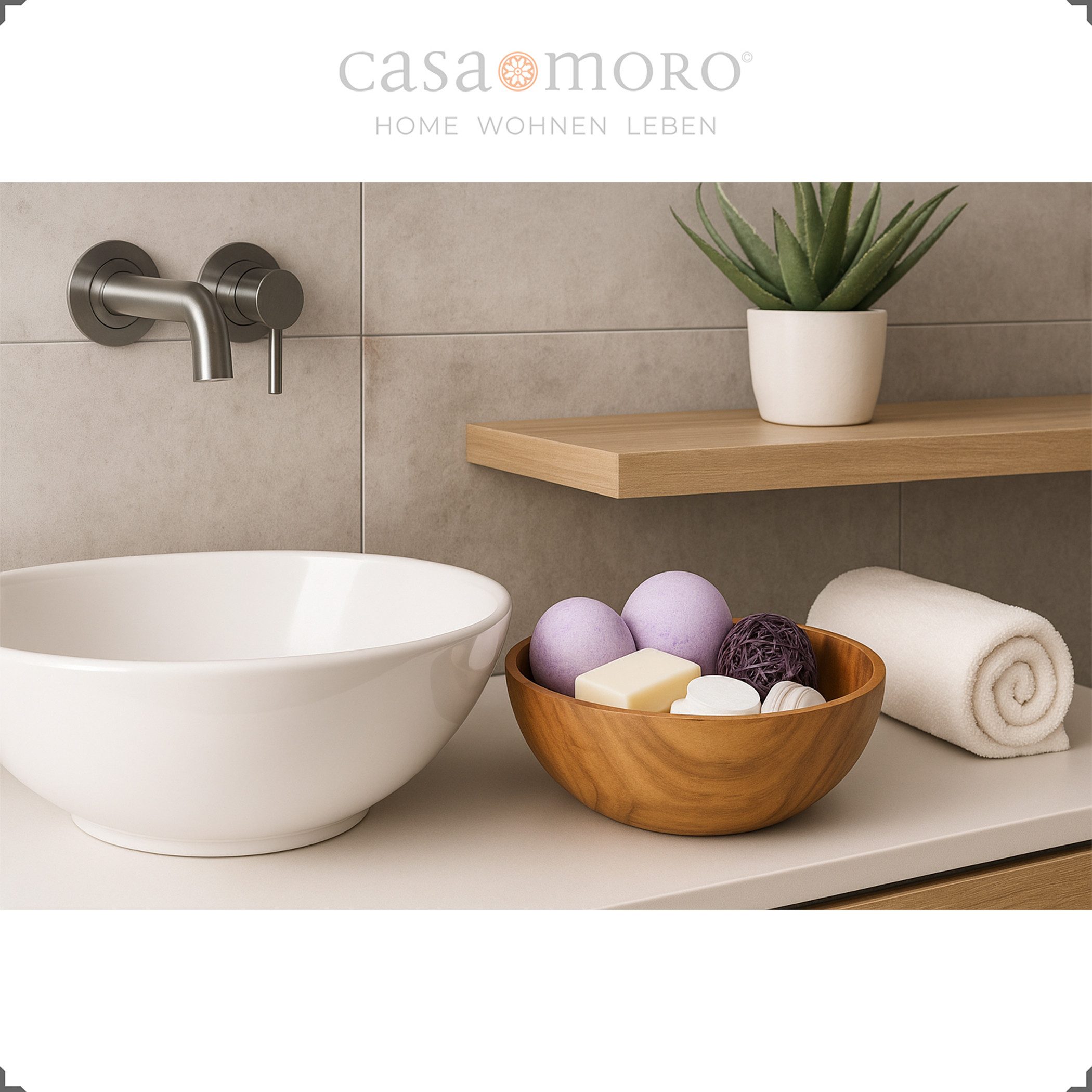 Casa Moro Servierschale Holzschale Holz 25 cm Teak Dekoschale Brotkorb Schale, 100 % Teakholz, aus einem Teakstammring - ganz ohne Leim oder Furnier – Bild 4 von 5