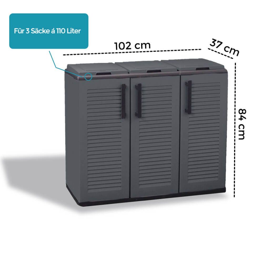 GarPet Mülltrennsystem 3-Fach Mülltrennsystem Garten Schrank Müllbox Trennsystem Müll Abfall