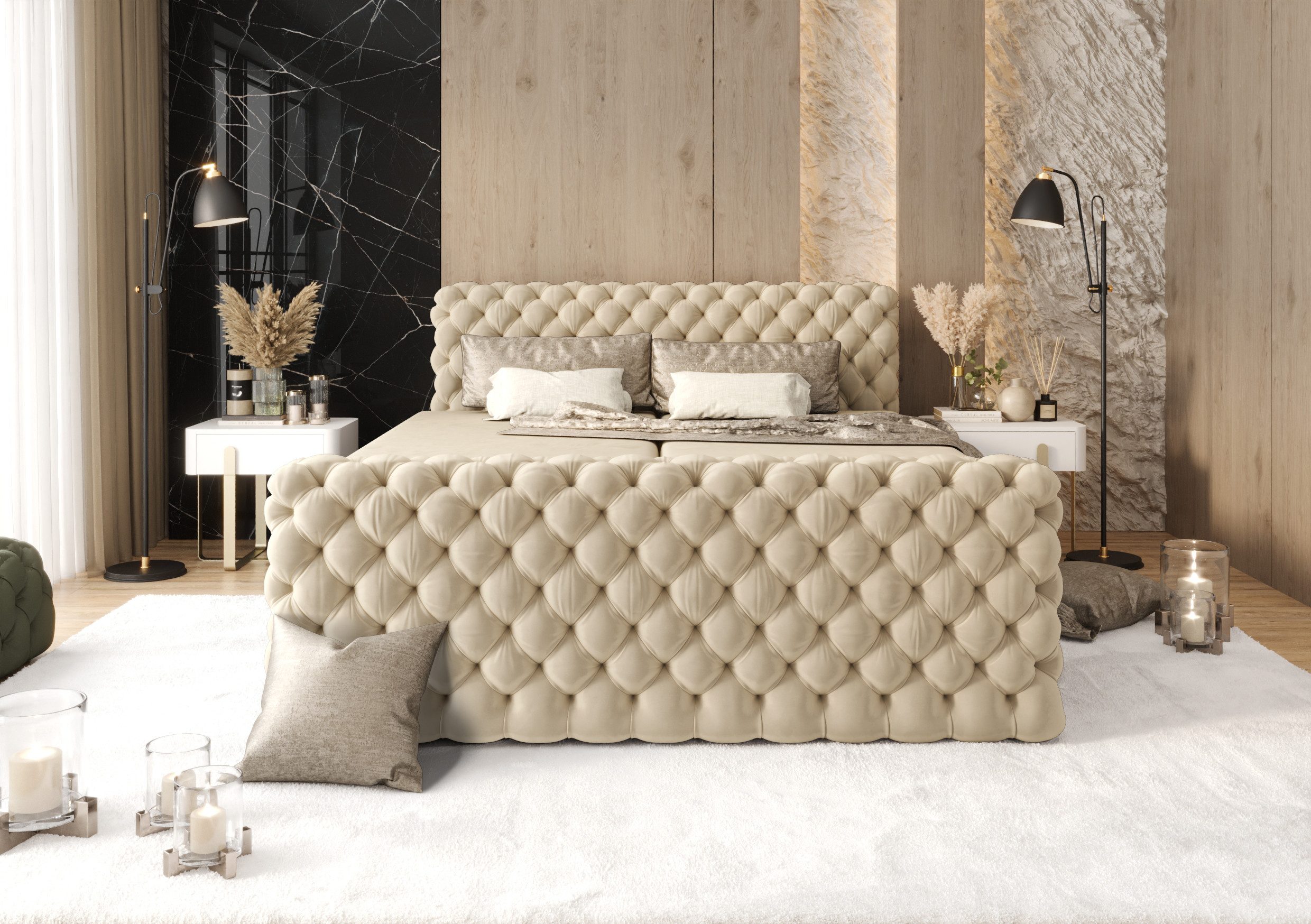 B&B Home Boxspringbett Boxbett Figo IV 180 cm 200 cm (inkl zwei Bettkästen, Multipocket-Matratze und Topper, Chesterfield) – Bild 3 von 5