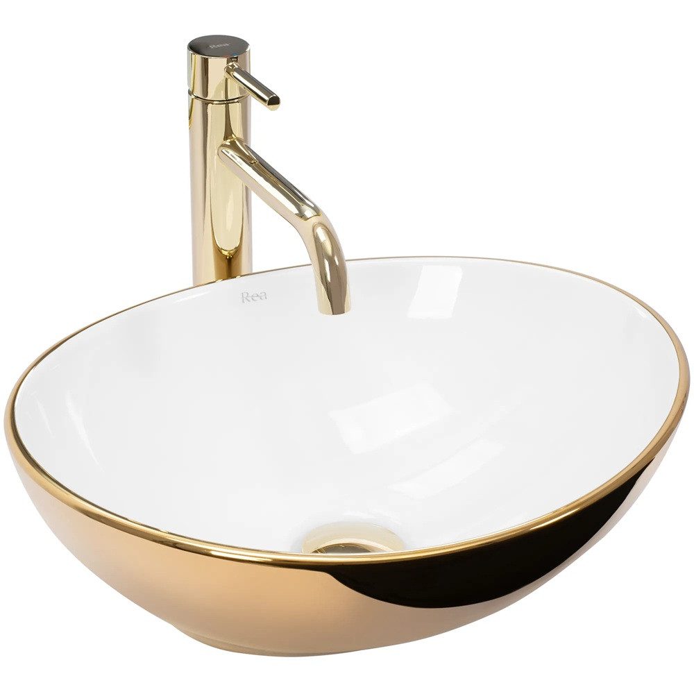 wohnwerk.idee Aufsatzwaschbecken Waschbecken Marmor Optik 53x33cm Sofia Gold Luxus Design
